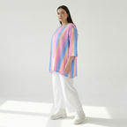  A-Form Bigshirt von AKH Fashion aus Baumwolle, 1306.00593, Pink-Blau-Orange, Farbmix, Schick