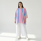  A-Form Bigshirt von AKH Fashion aus Baumwolle, 1306.00593, Pink-Blau-Orange, Farbmix, Schick