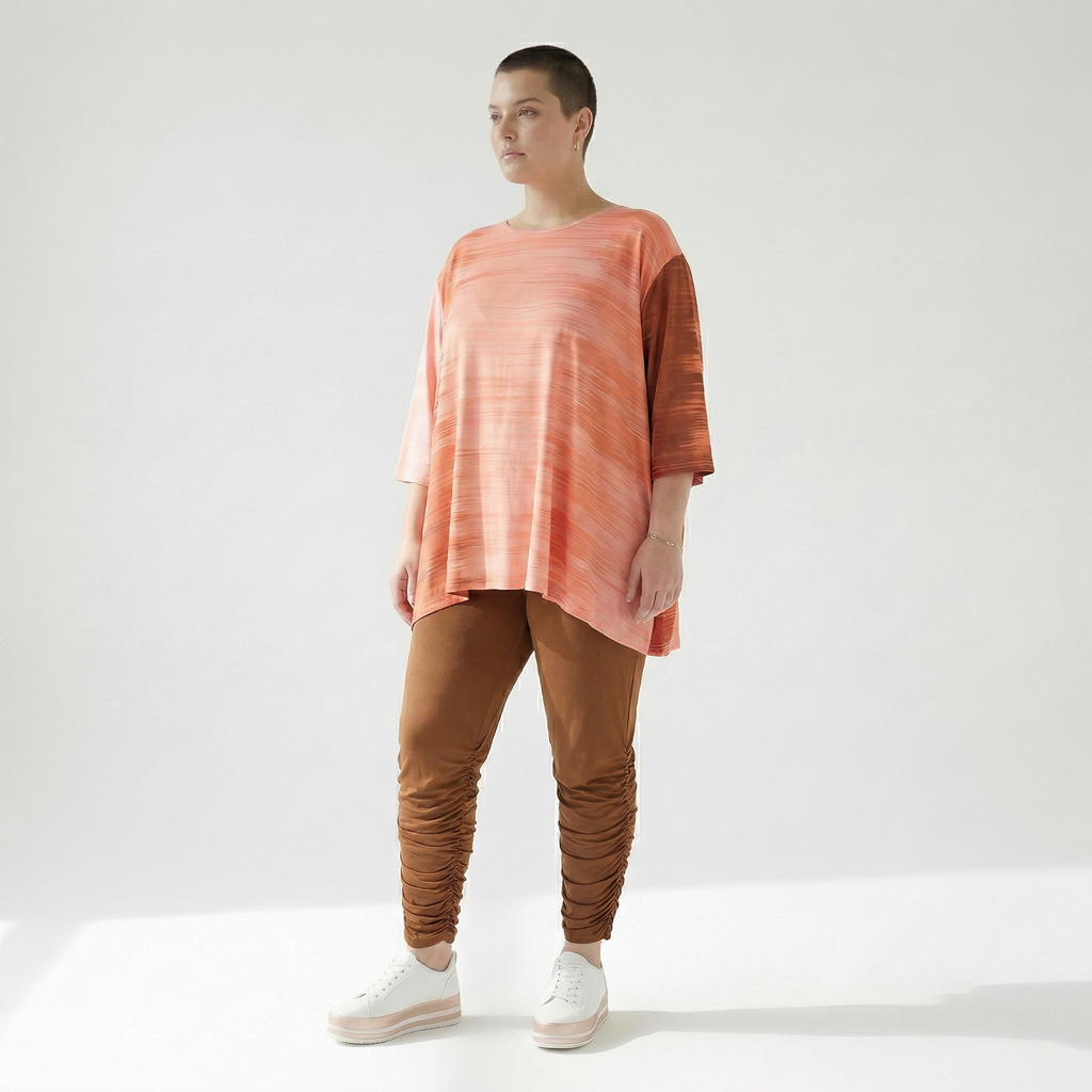  A-Form Bigshirt von AKH Fashion aus Viskose, 1249.00593, Koralle-Orange, Batik, Schick