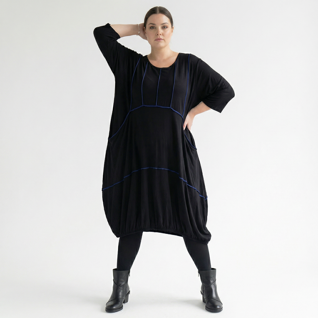  Ballonkleid von AKH Fashion aus Viskose, 1416.06564, Schwarz/Blau, Schick, Modern, Bequem