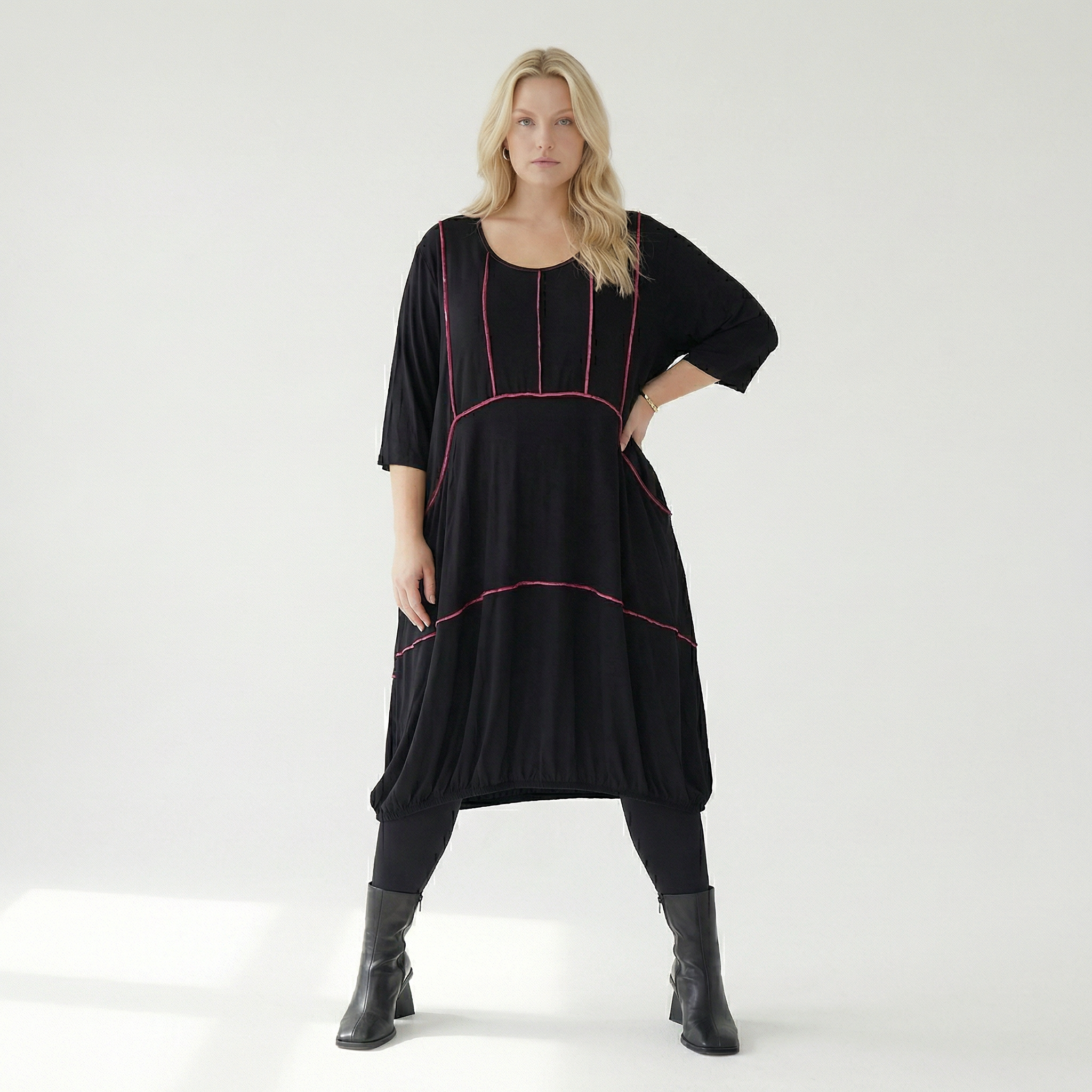  Ballonkleid von AKH Fashion aus Viskose, 1416.06564, Schwarz/Fuchsia, Schick, Modern