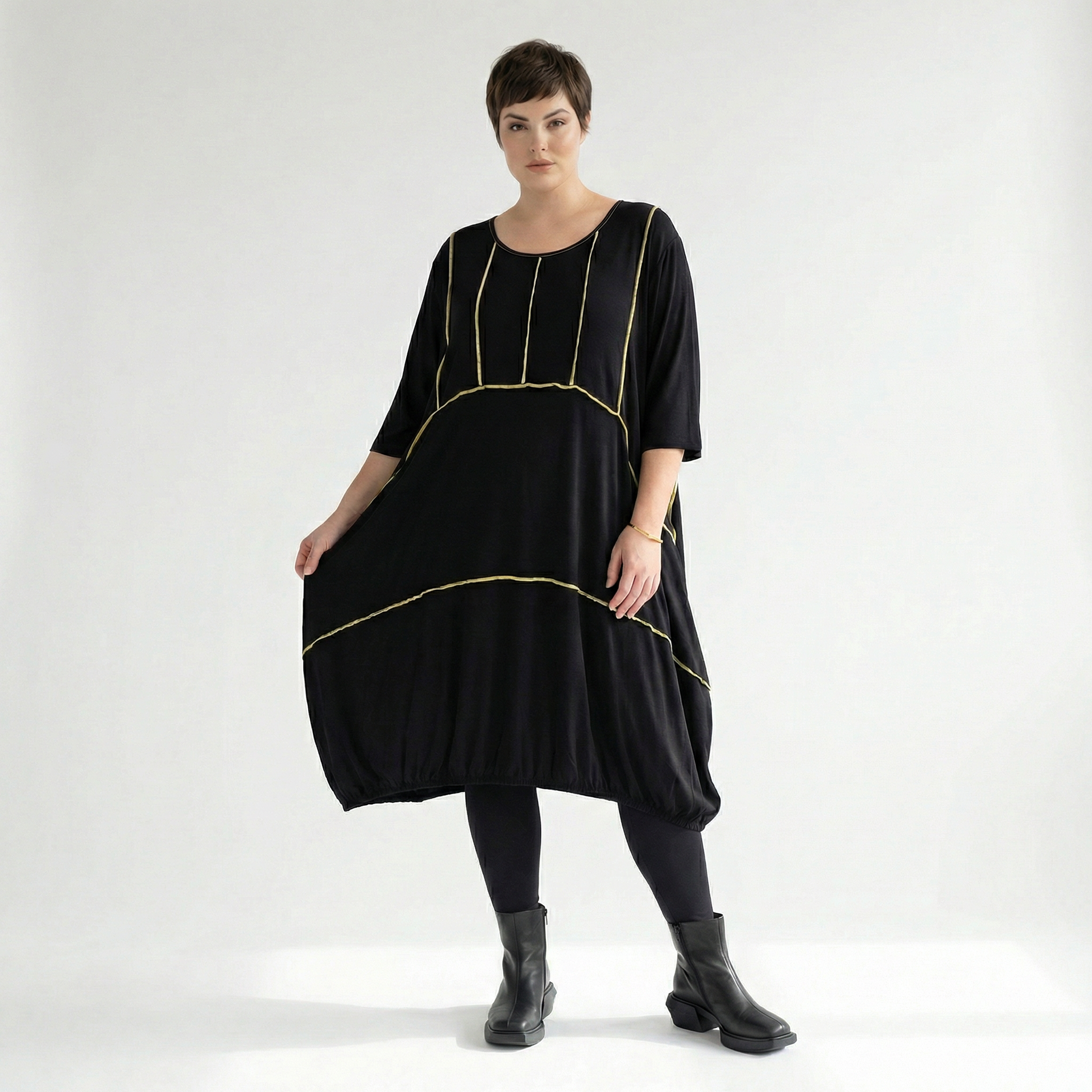  Ballonkleid von AKH Fashion aus Viskose, 1416.06564, Schwarz/Gelb, Schick, Modern, Bequem