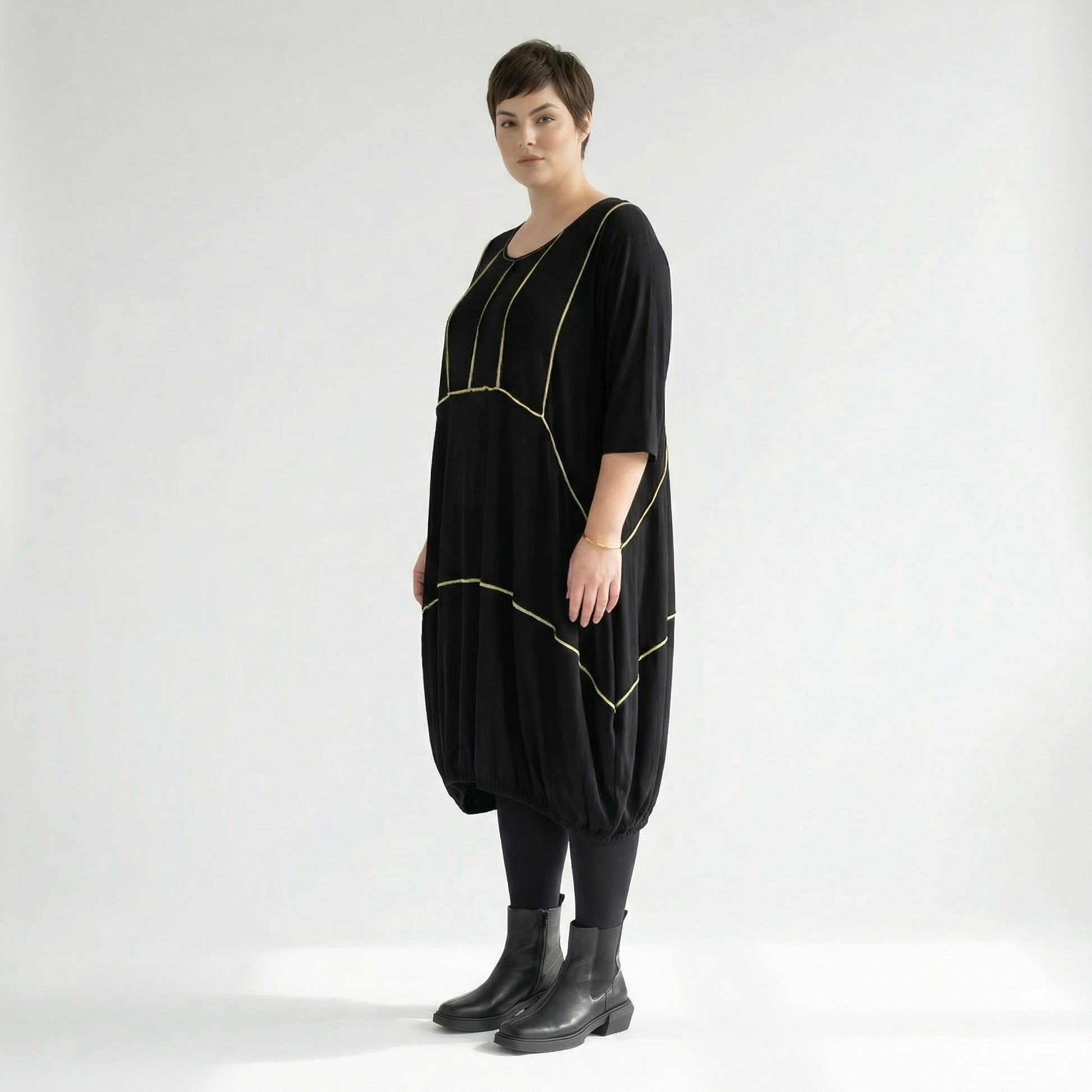  Ballonkleid von AKH Fashion aus Viskose, 1416.06564, Schwarz/Gelb, Schick, Modern, Bequem