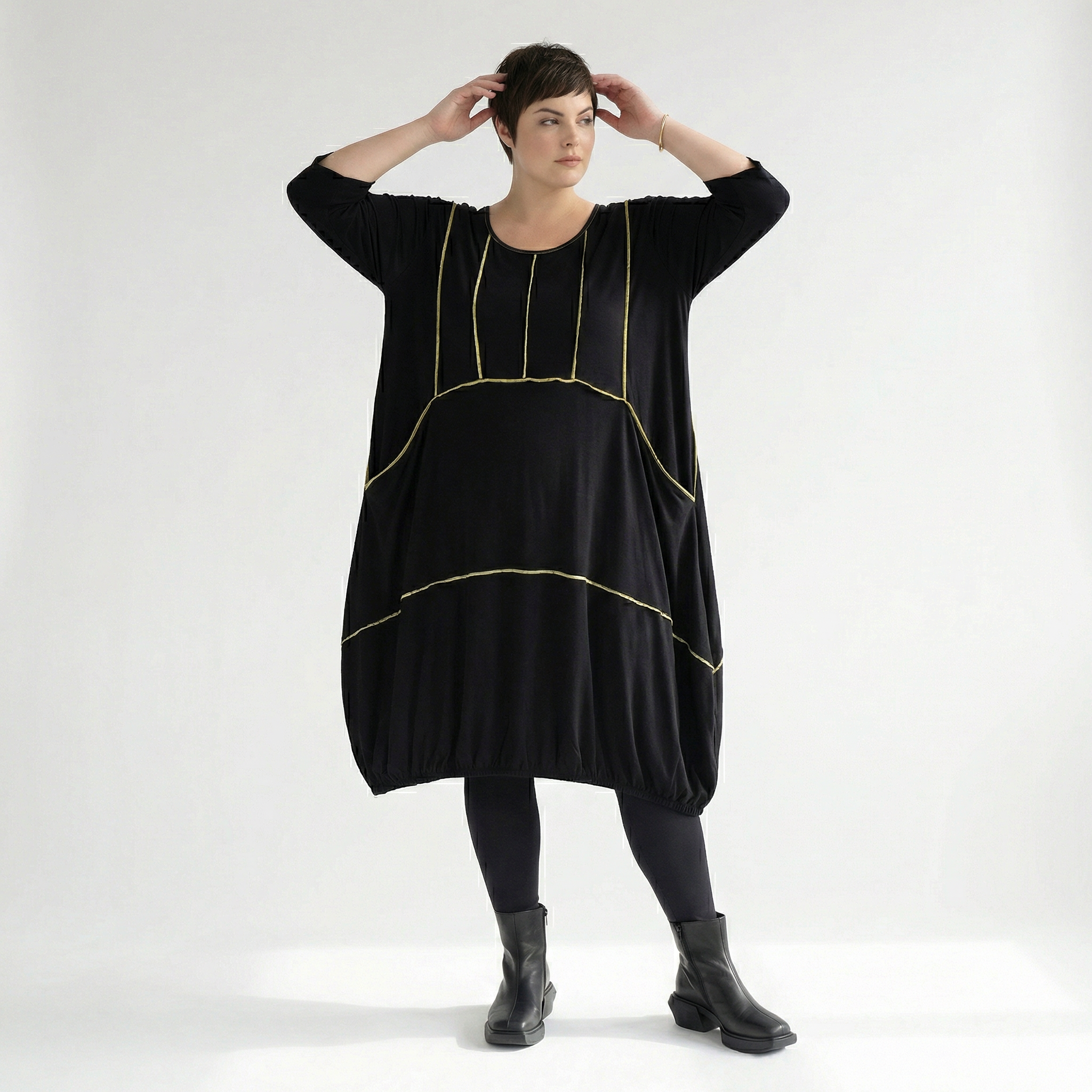  Ballonkleid von AKH Fashion aus Viskose, 1416.06564, Schwarz/Gelb, Schick, Modern, Bequem