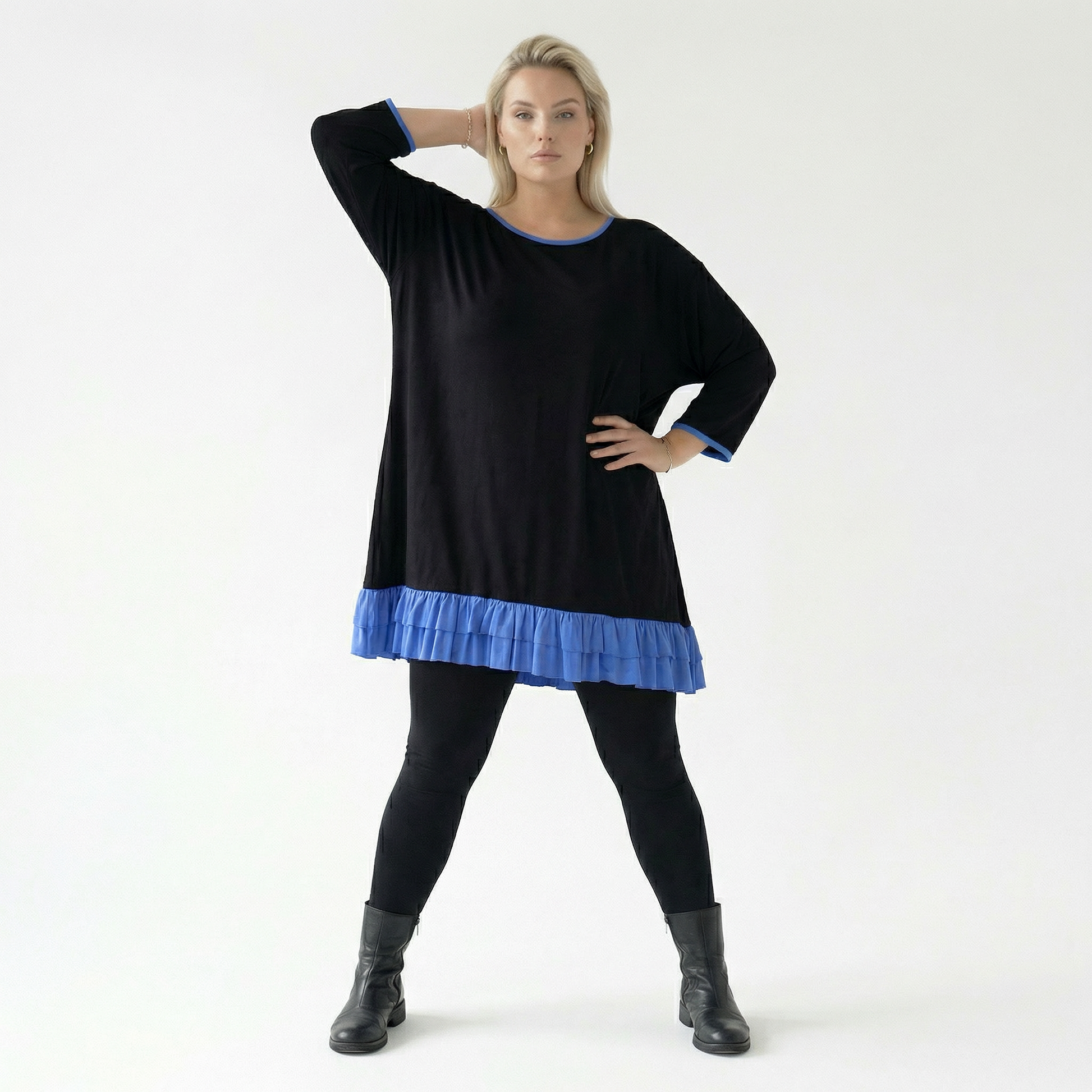  A-Form Shirt von AKH Fashion aus Viskose, 1416.06916, Schwarz/Blau, Schick, Modern, Bequem