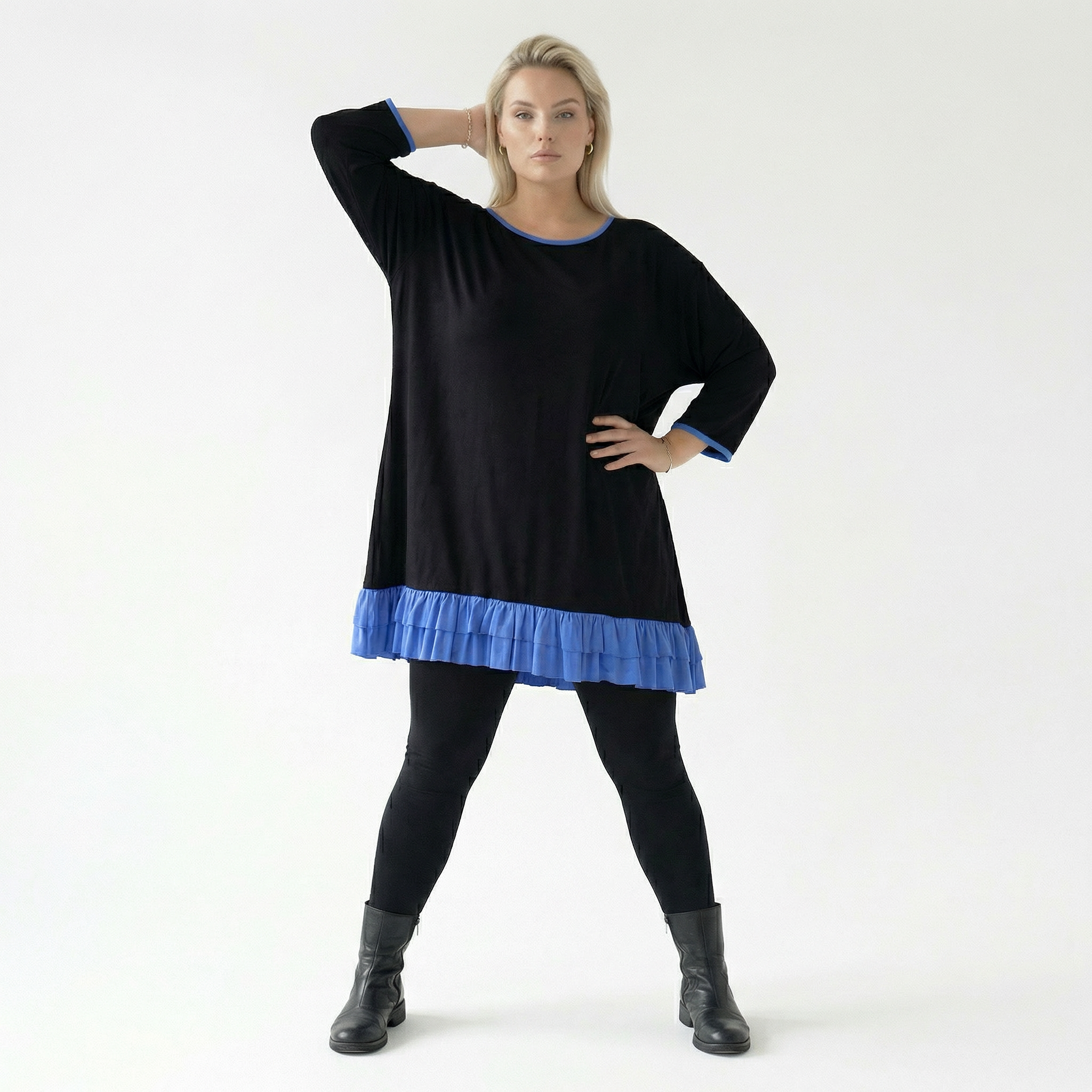  A-Form Shirt von AKH Fashion aus Viskose, 1416.06916, Schwarz/Blau, Schick, Modern, Bequem