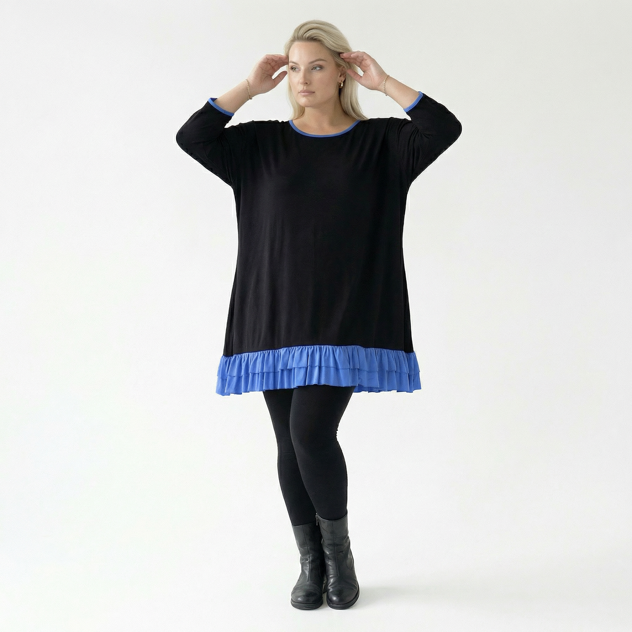  A-Form Shirt von AKH Fashion aus Viskose, 1416.06916, Schwarz/Blau, Schick, Modern, Bequem