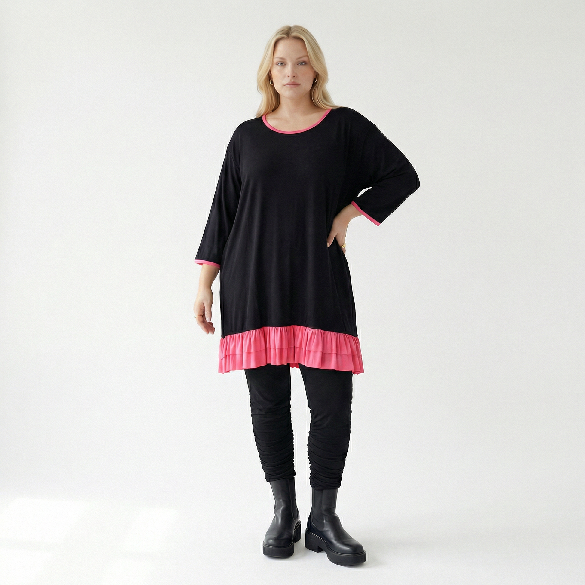  A-Form Shirt von AKH Fashion aus Viskose, 1416.06916, Schwarz/Fuchsia, Schick, Modern