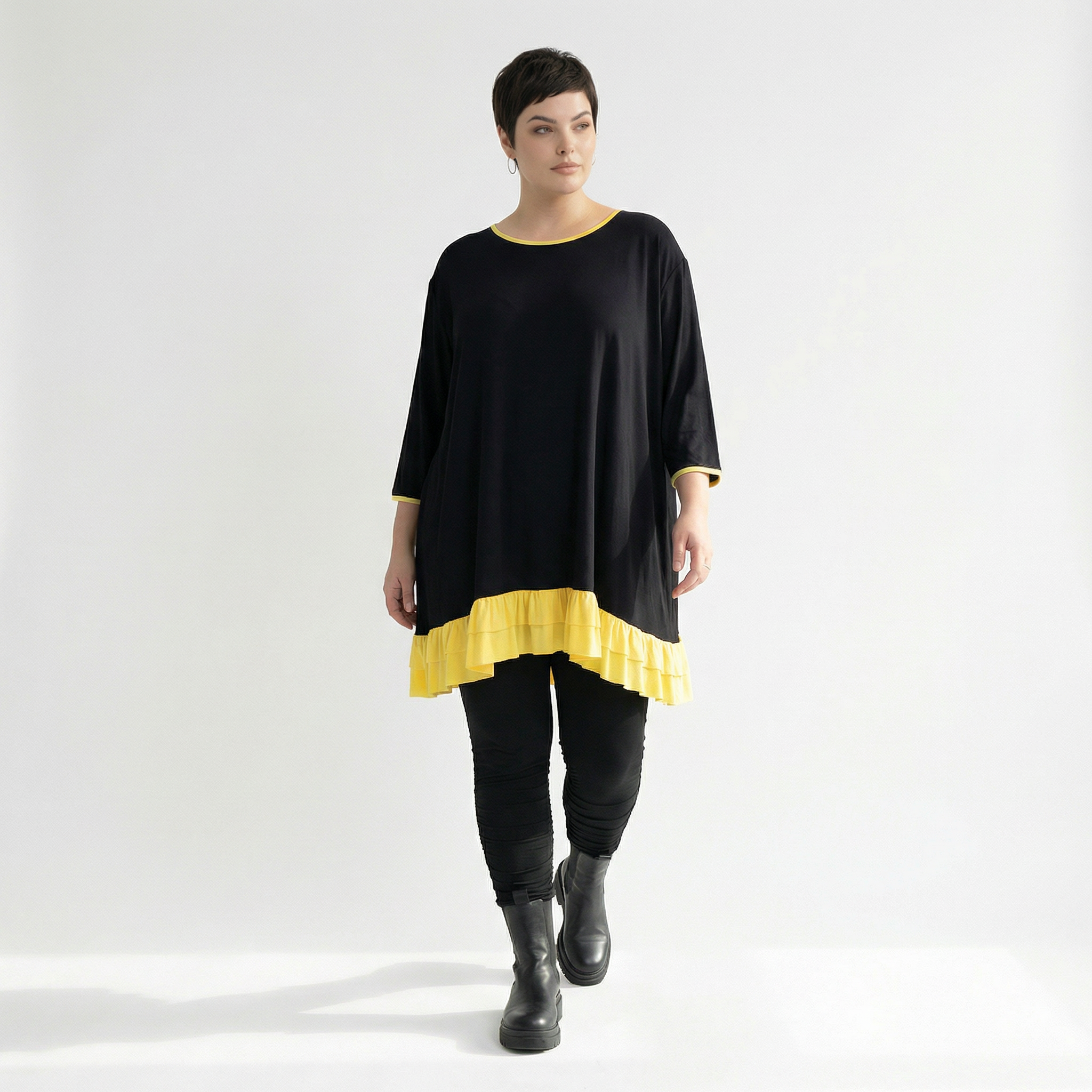  A-Form Shirt von AKH Fashion aus Viskose, 1416.06916, Schwarz/Gelb, Schick, Modern, Bequem