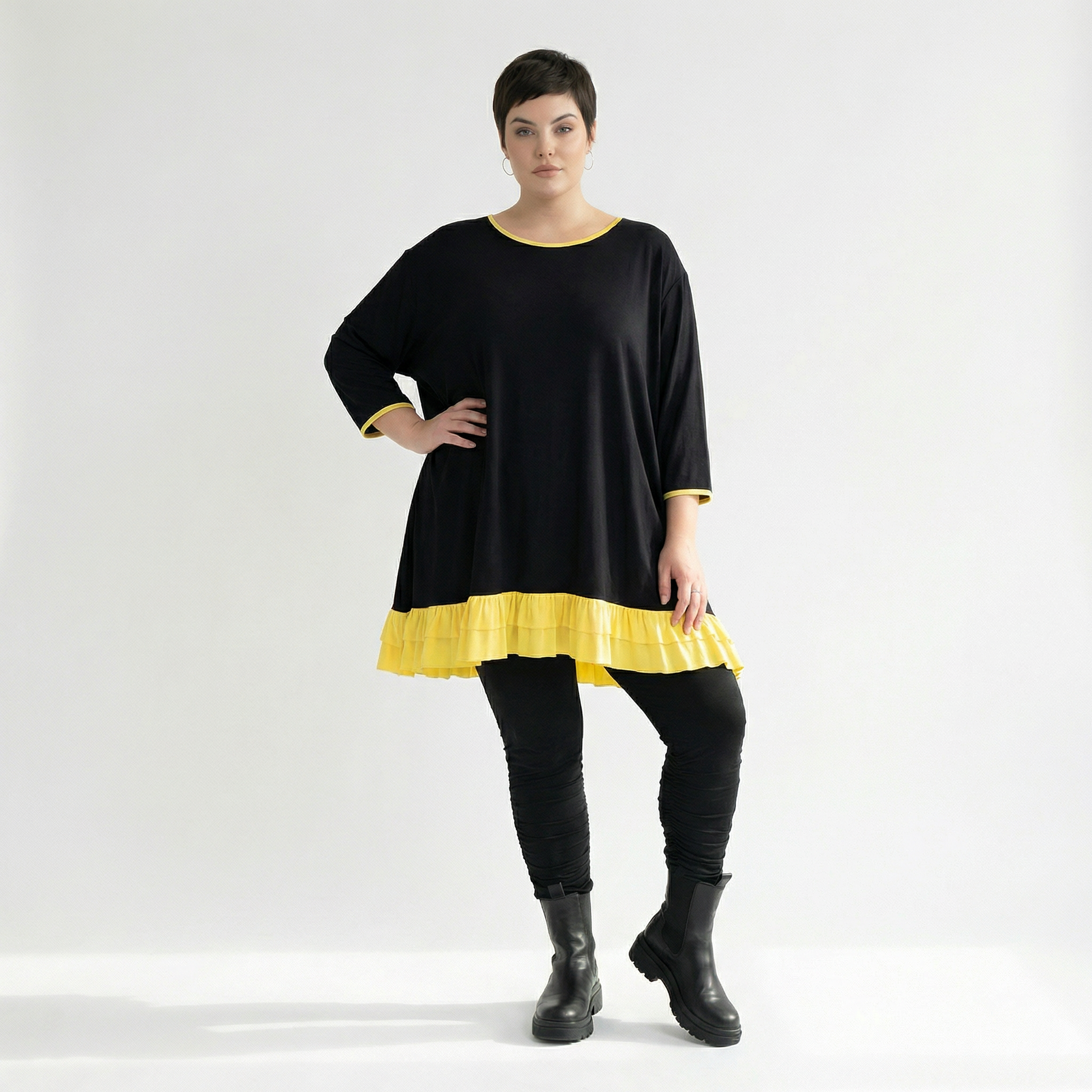  A-Form Shirt von AKH Fashion aus Viskose, 1416.06916, Schwarz/Gelb, Schick, Modern, Bequem