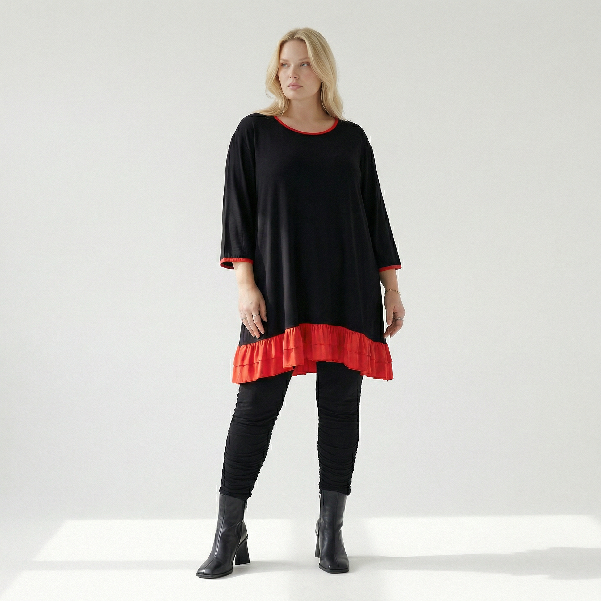  A-Form Shirt von AKH Fashion aus Viskose, 1416.06916, Schwarz/Rot, Schick, Modern, Bequem