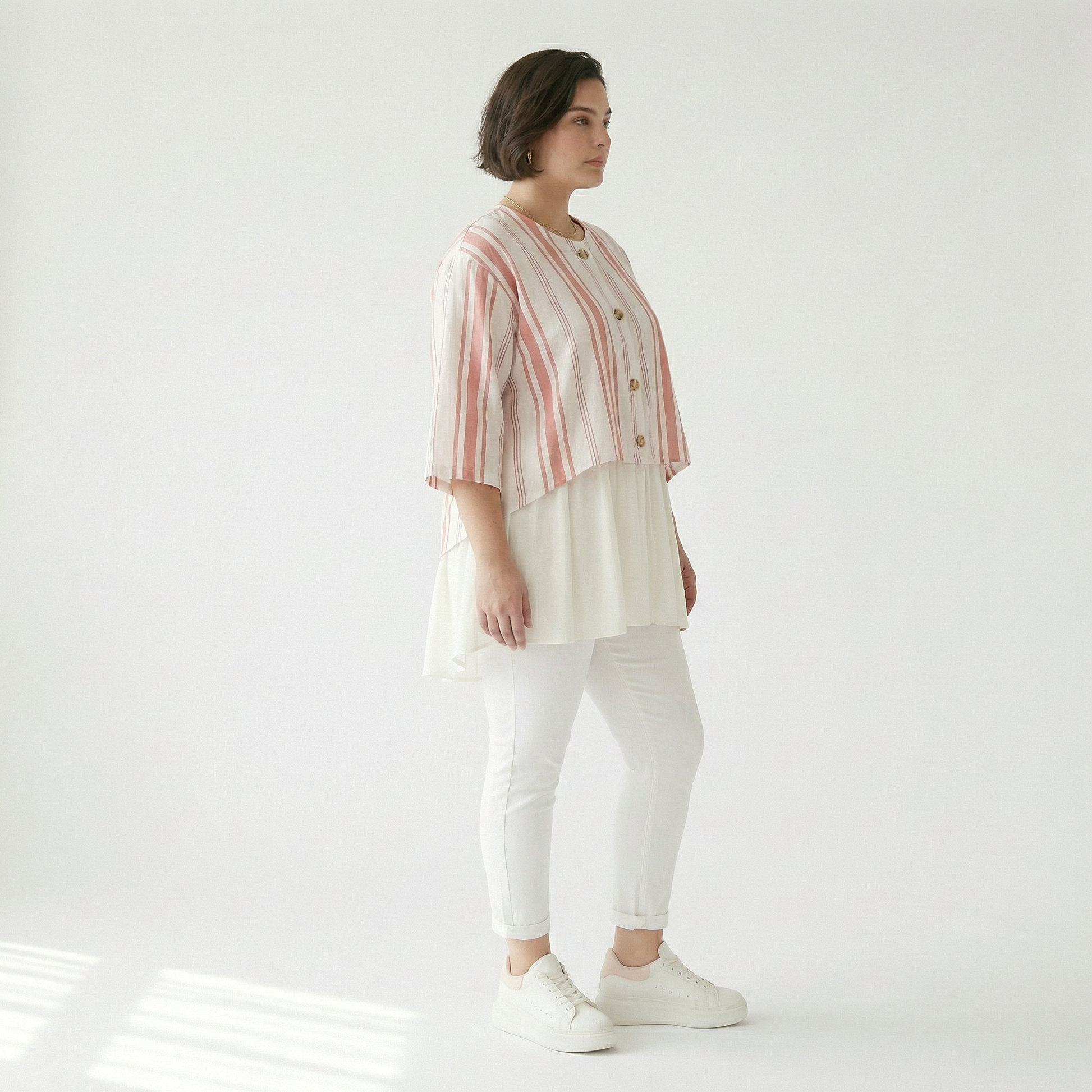  AKH Fashion Jacke in gerundeter Form, aus Baumwolle, 1420.00130, Weiß/Apricot, Schick