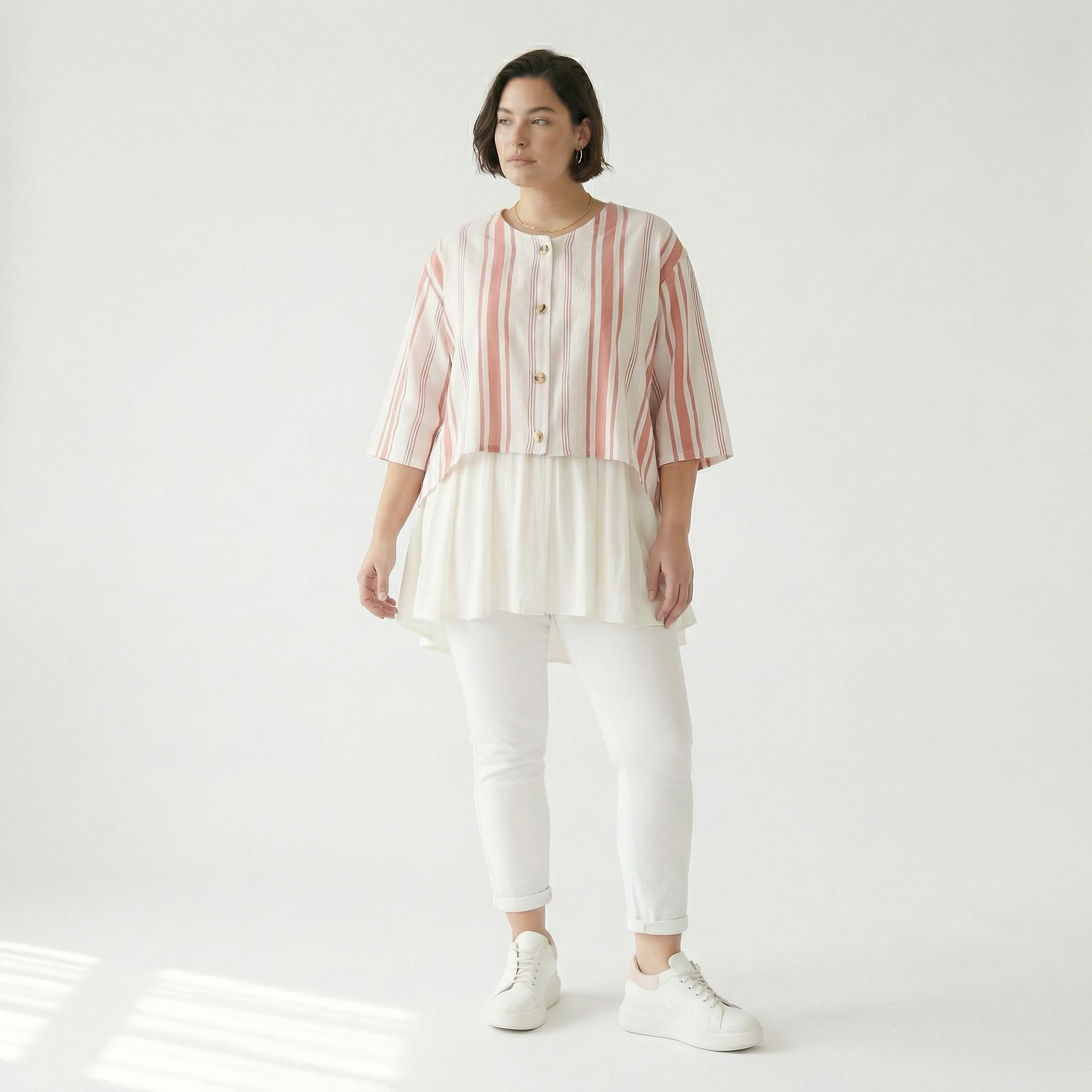  AKH Fashion Jacke in gerundeter Form, aus Baumwolle, 1420.00130, Weiß/Apricot, Schick