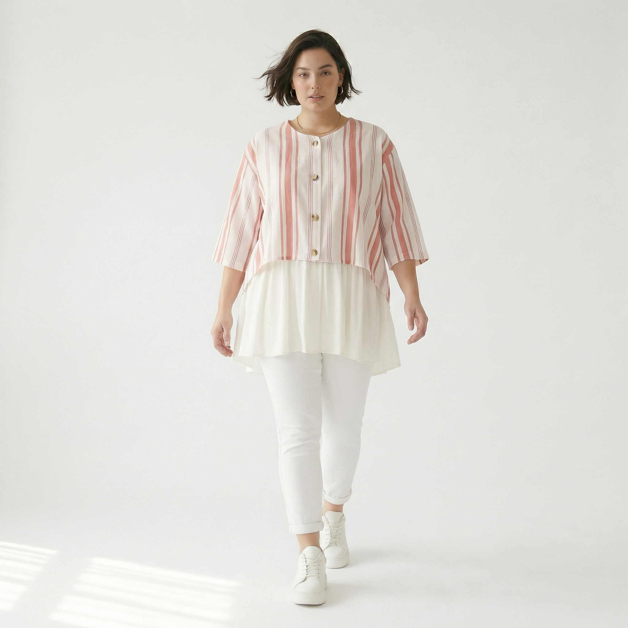  AKH Fashion Jacke in gerundeter Form, aus Baumwolle, 1420.00130, Weiß/Apricot, Schick