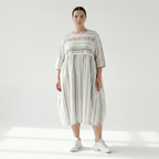  Ballonkleid von AKH Fashion aus Baumwolle, 1420.06698, Weiß/Kiwi, Blockstreifen, Schick