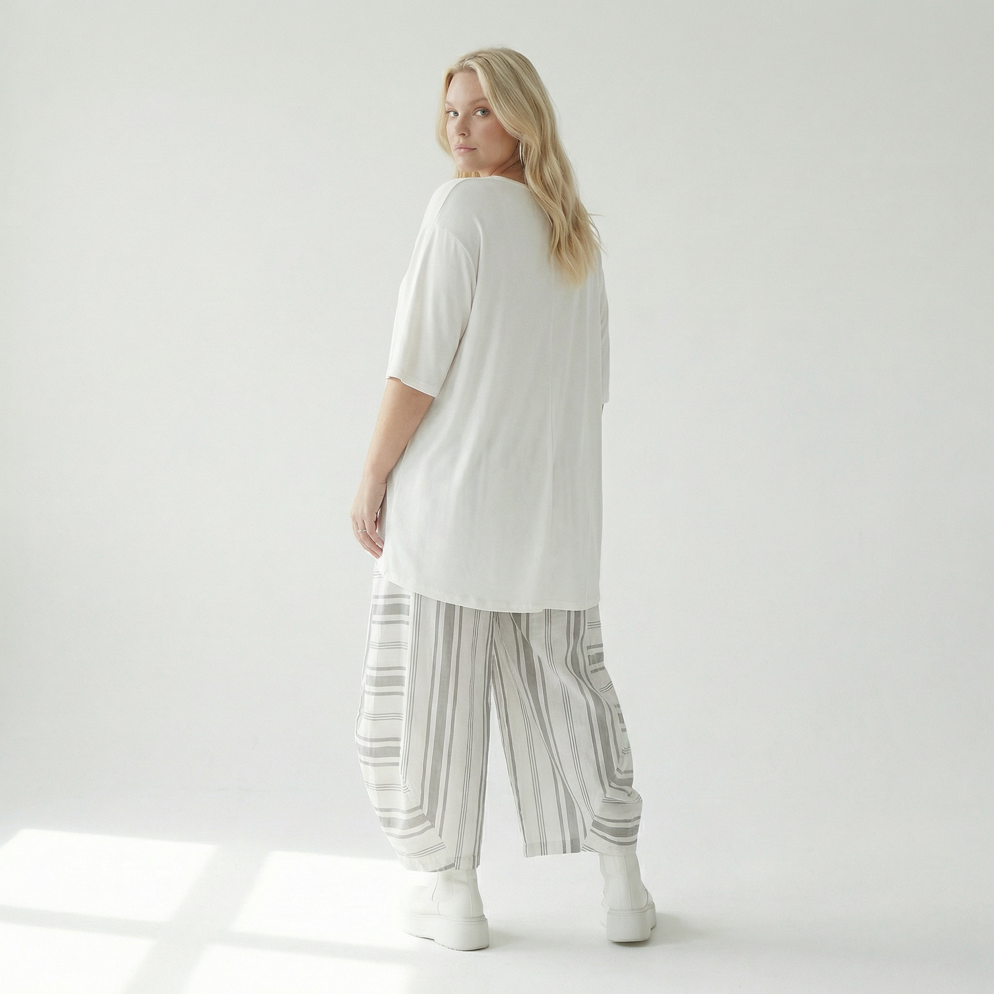  Ballonhose von AKH Fashion aus Baumwolle, 1420.08069, Weiß/Kiwi, Blockstreifen, Schick