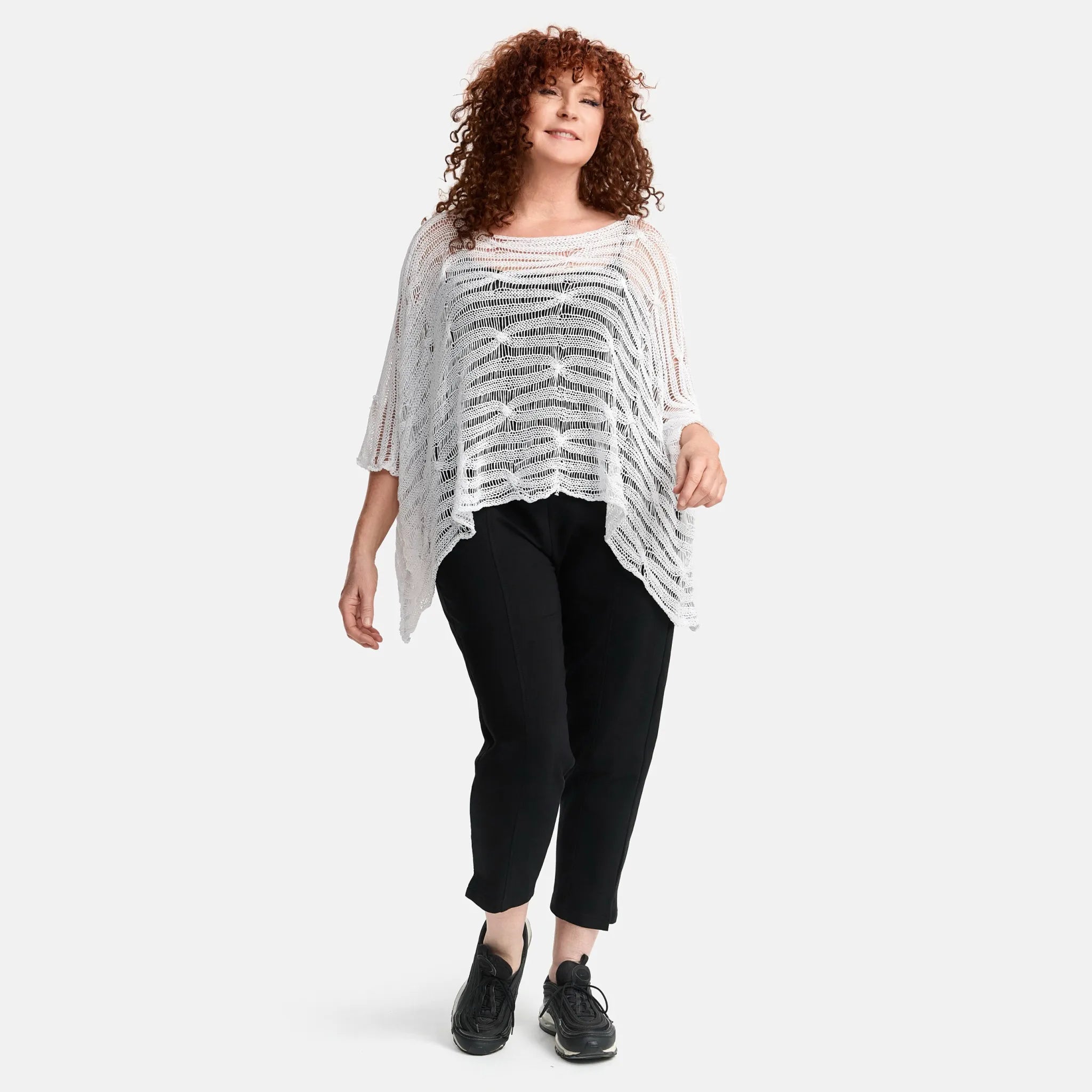  Amandine Pullover in kastiger Form, aus Baumwolle, A2805, Weiß, Schick, Modern, Bequem