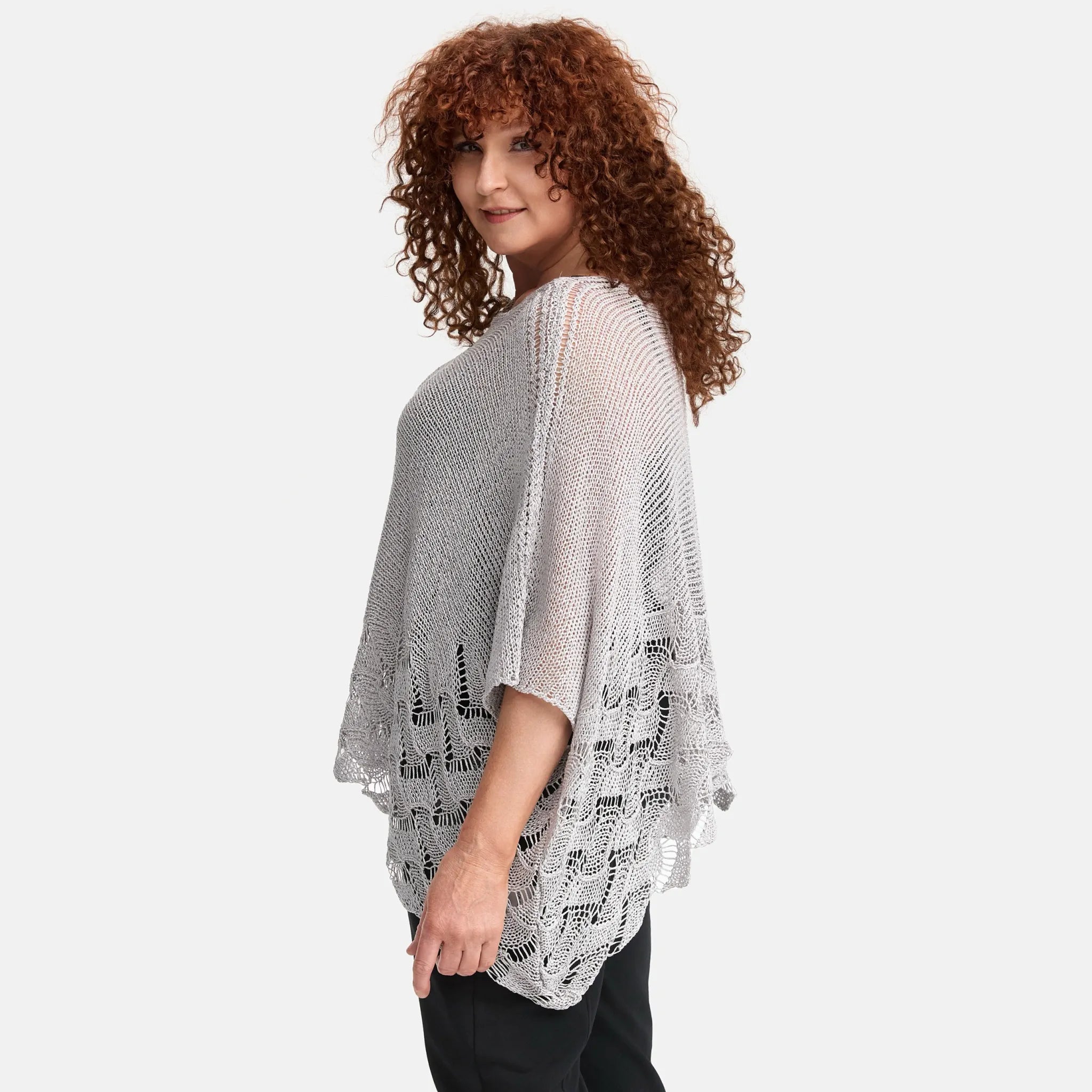  Amandine Pullover in kastiger Form, aus Baumwolle, A2806, Hellgrau, Schick, Modern, Bequem