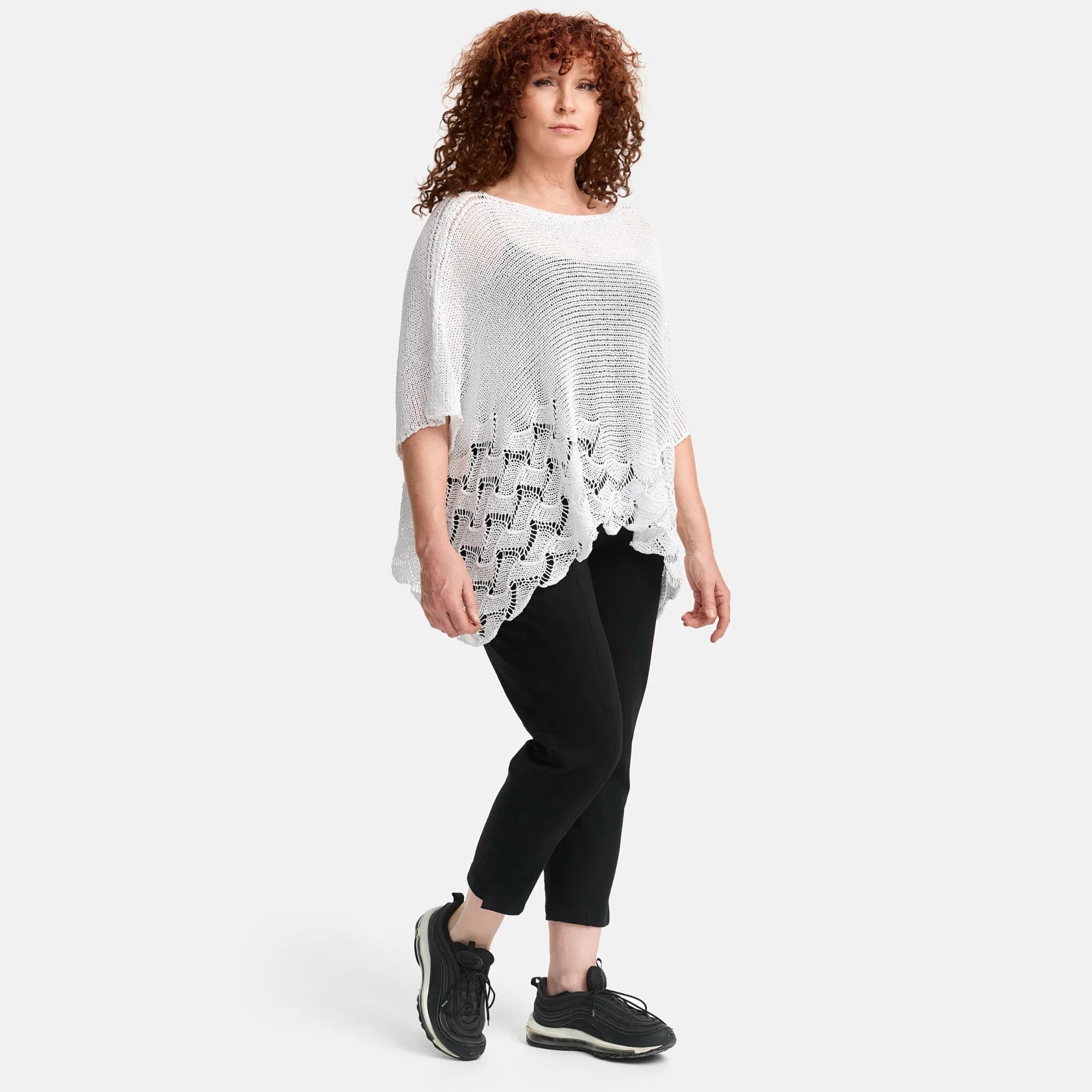  Amandine Pullover in kastiger Form, aus Baumwolle, A2806, Weiß, Schick, Modern, Bequem