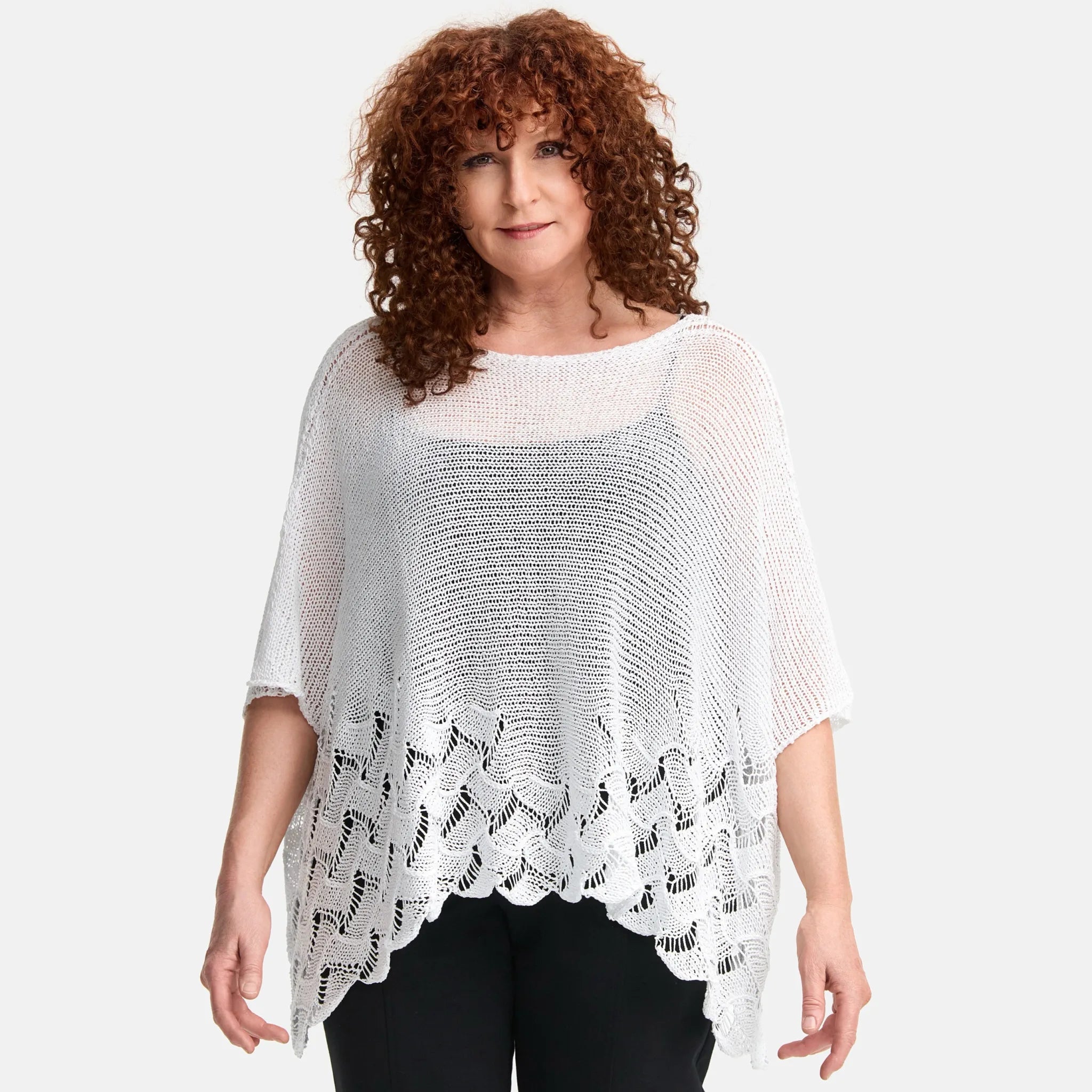  Amandine Pullover in kastiger Form, aus Baumwolle, A2806, Weiß, Schick, Modern, Bequem