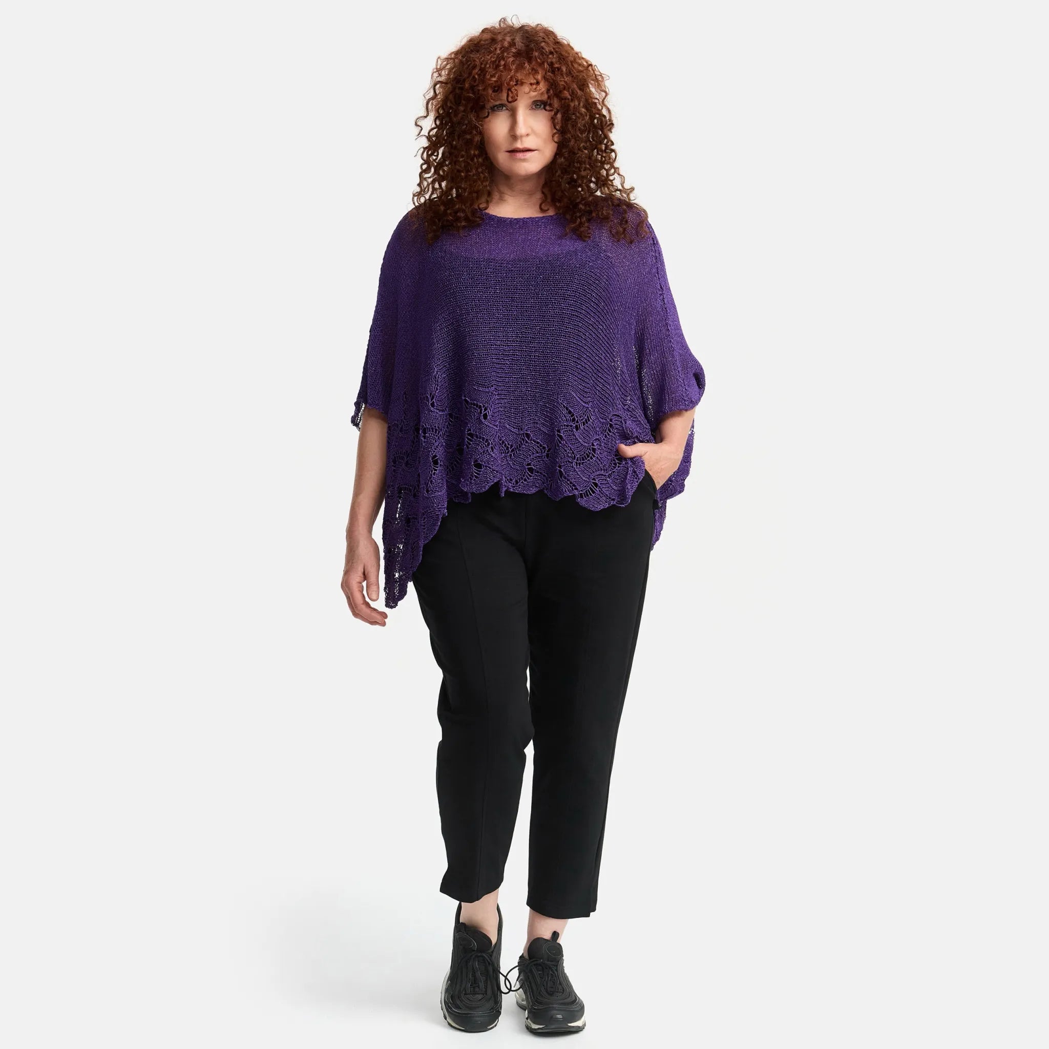  Amandine Pullover in kastiger Form, aus Baumwolle, A2806, Violett, Schick, Modern, Bequem
