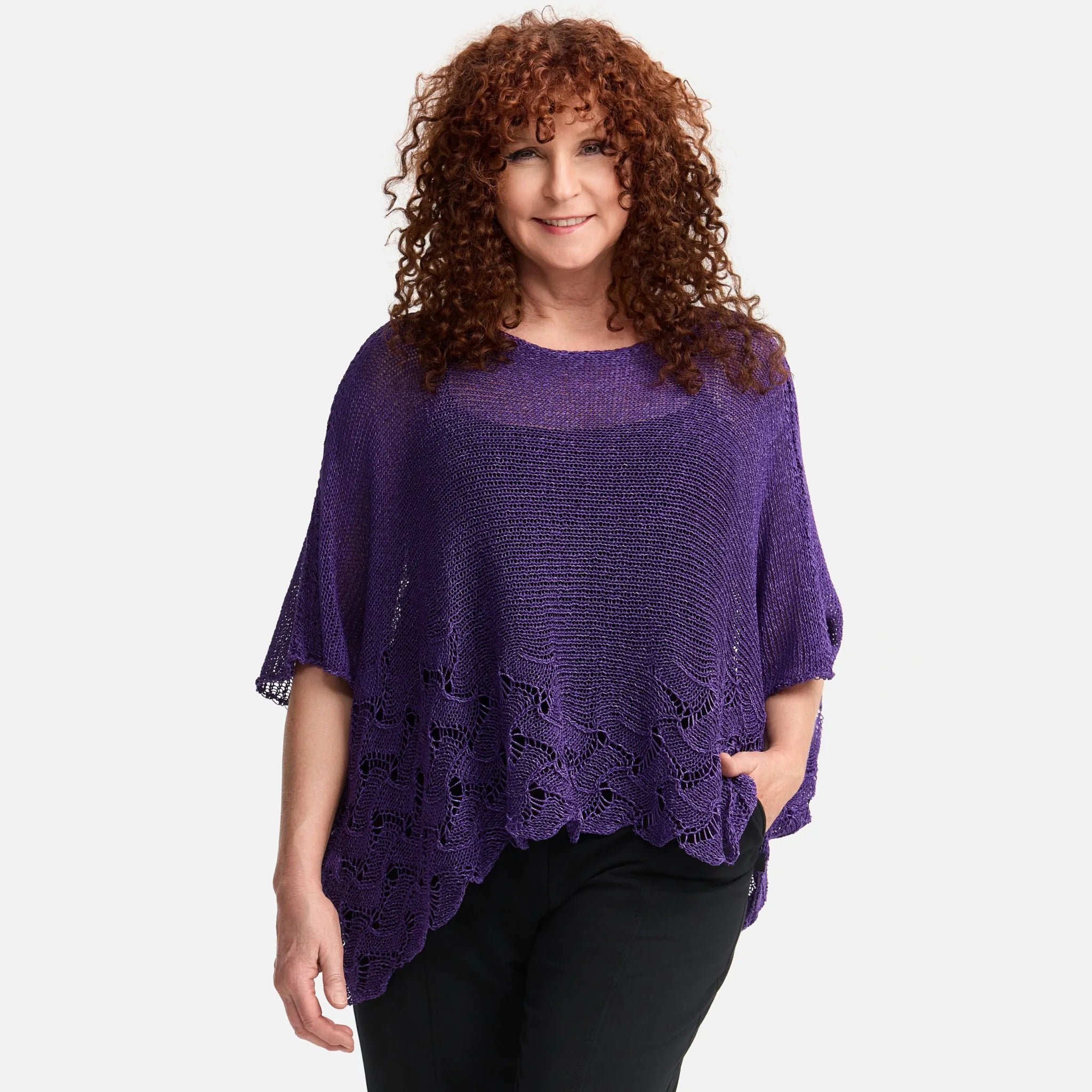  Amandine Pullover in kastiger Form, aus Baumwolle, A2806, Violett, Schick, Modern, Bequem