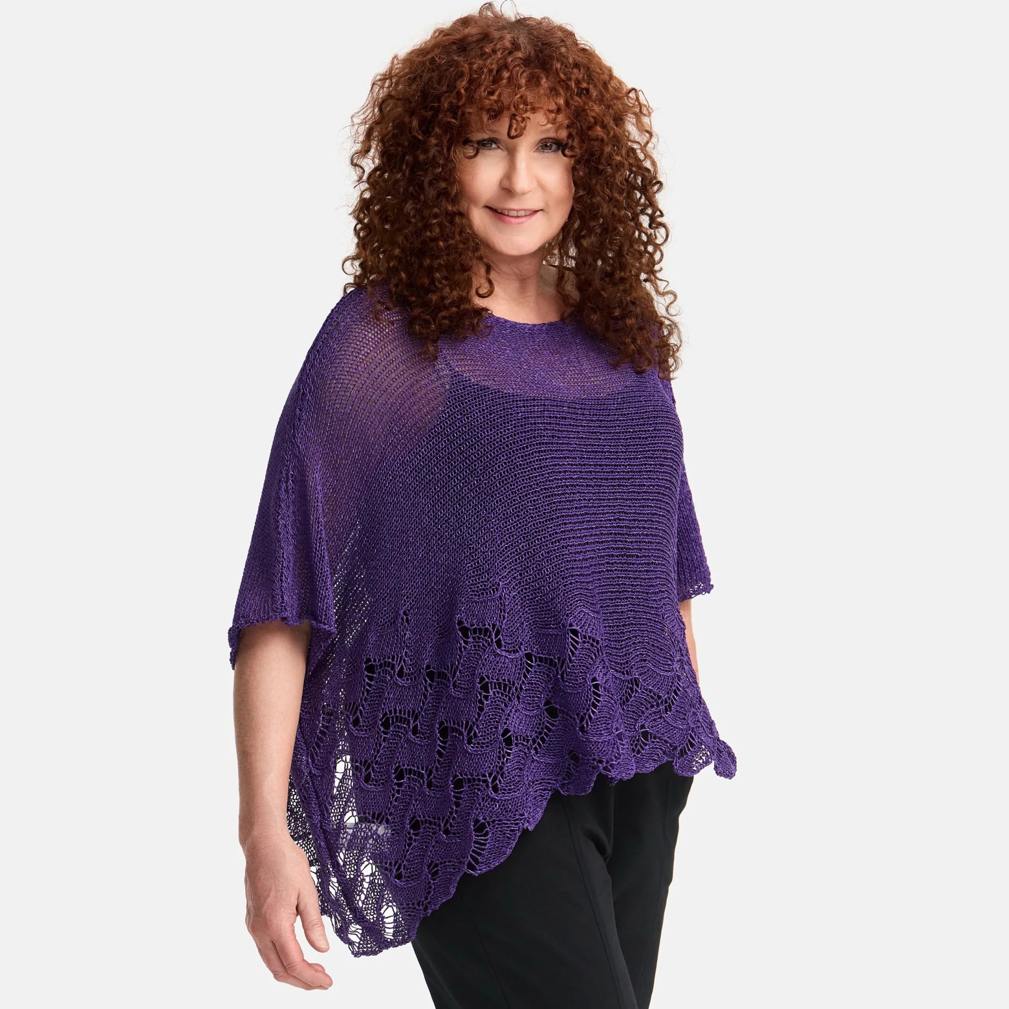  Amandine Pullover in kastiger Form, aus Baumwolle, A2806, Violett, Schick, Modern, Bequem