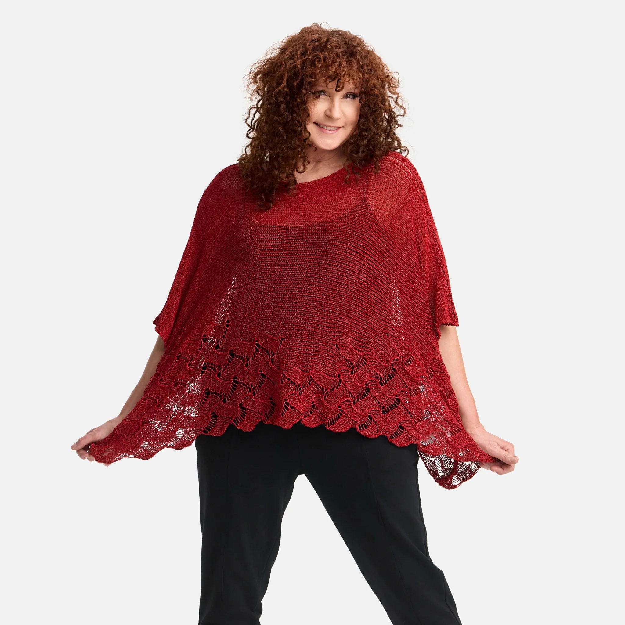  Amandine Pullover in kastiger Form, aus Baumwolle, A2806, Rot, Schick, Modern, Bequem