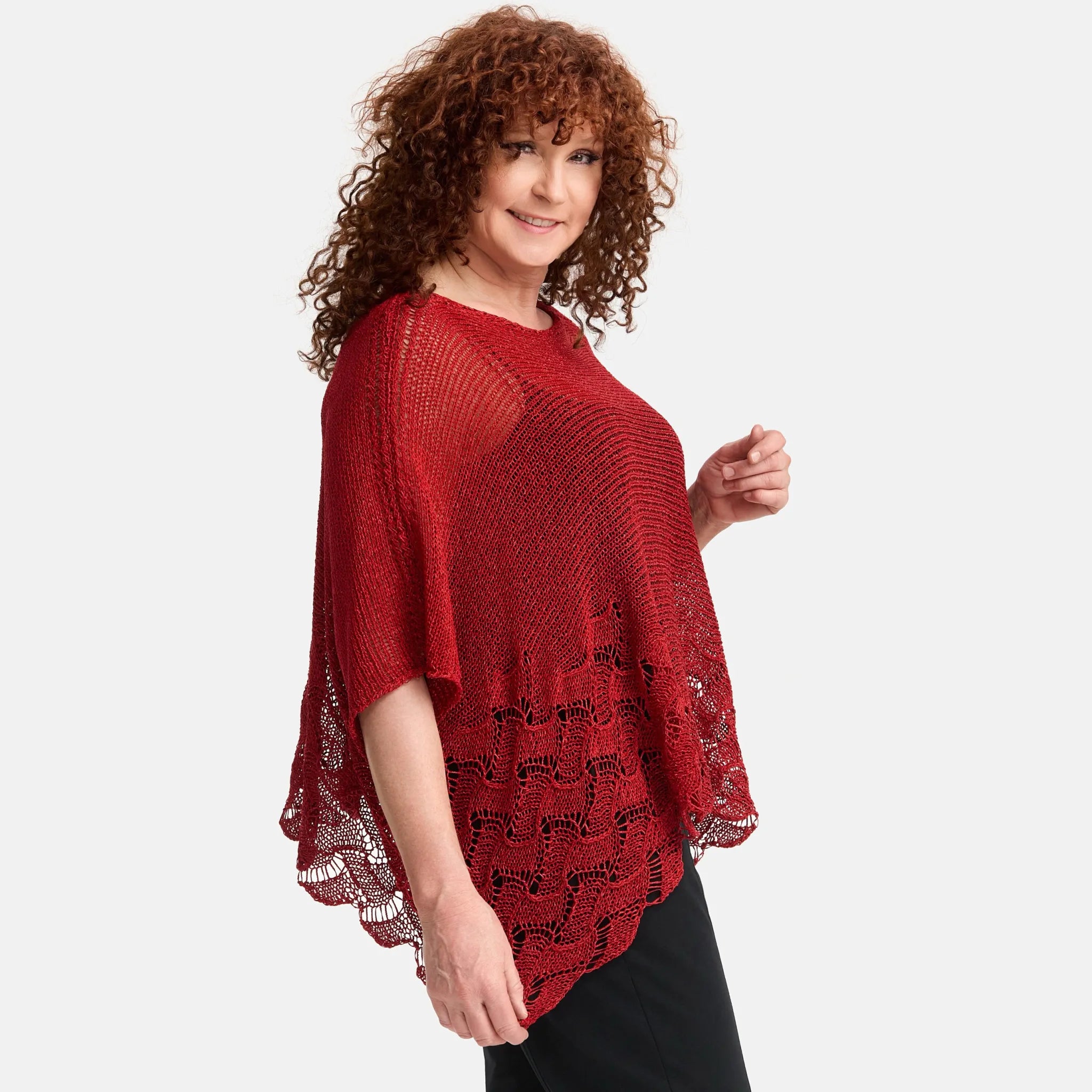  Amandine Pullover in kastiger Form, aus Baumwolle, A2806, Rot, Schick, Modern, Bequem