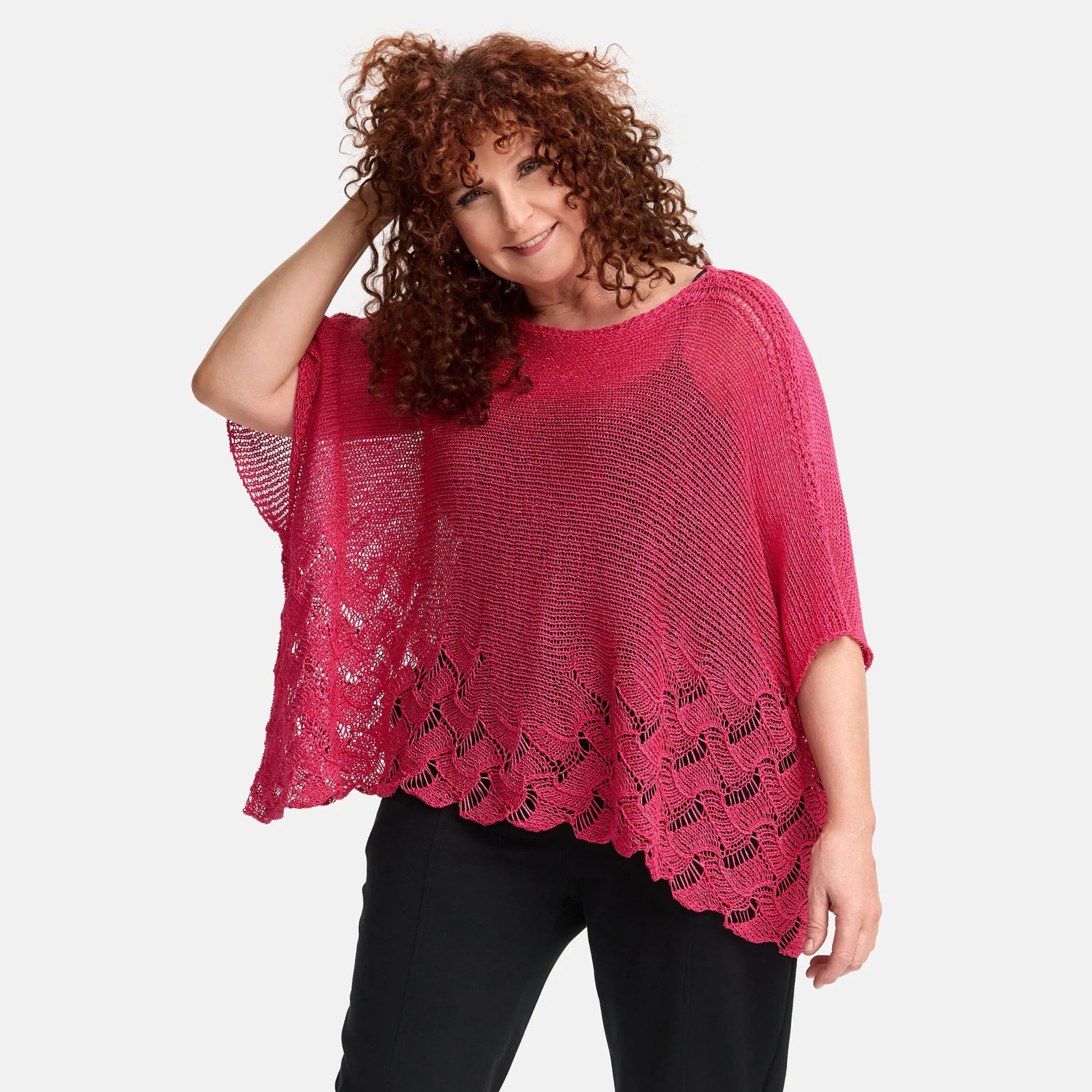  Amandine Pullover in kastiger Form, aus Baumwolle, A2806, Fuchsia, Schick, Modern, Bequem