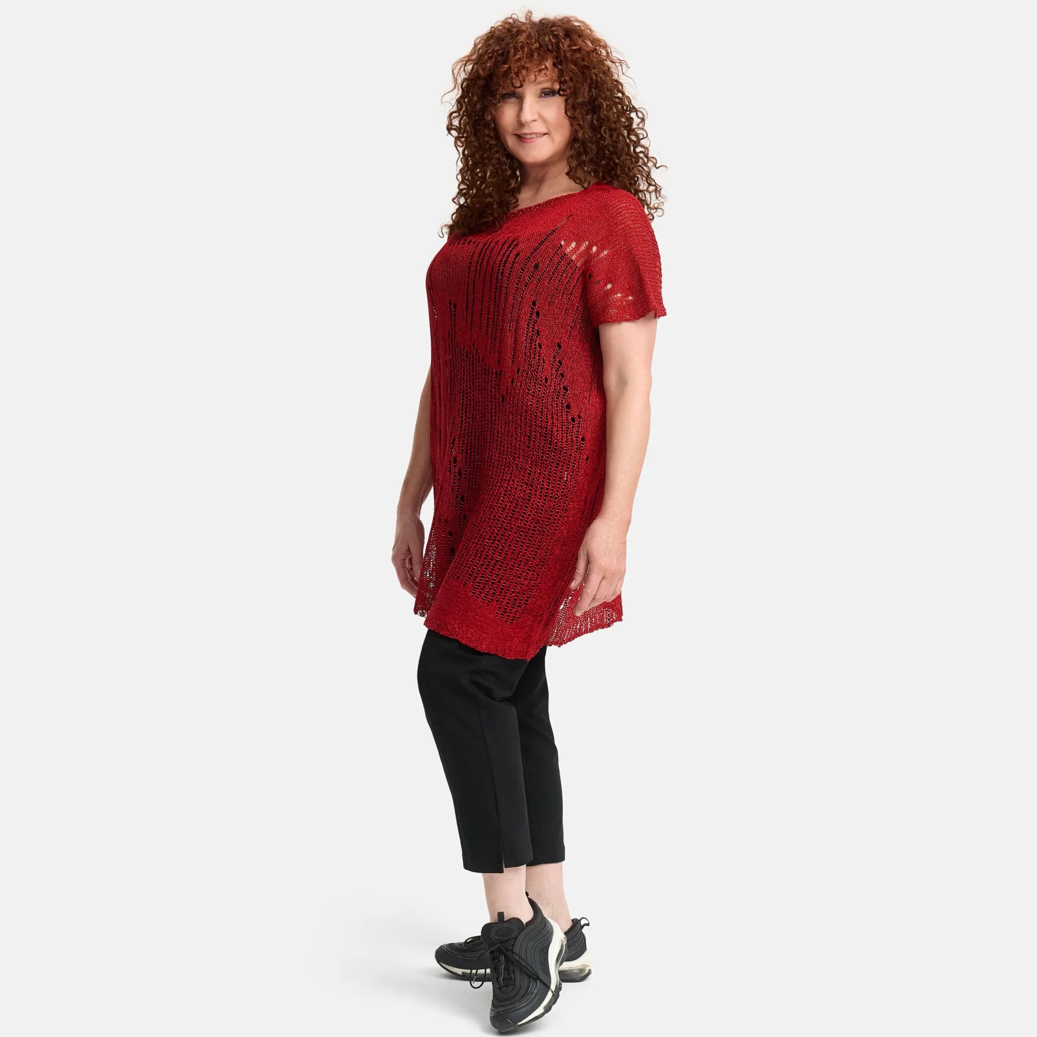  Amandine Pullover in kastiger Form, aus Baumwolle, A2807, Rot, Schick, Modern, Bequem