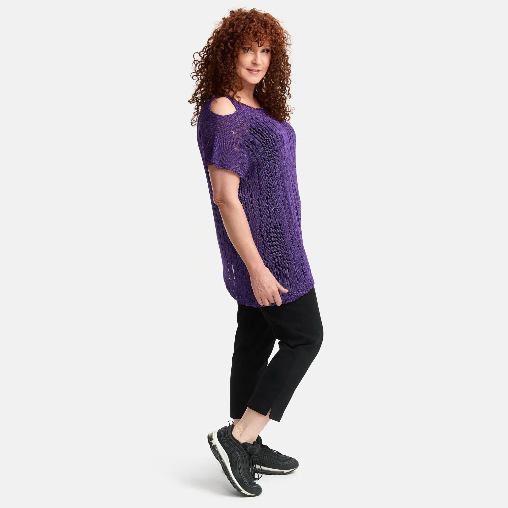 Amandine Pullover in kastiger Form, aus Baumwolle, A2807, Violett, Schick, Modern, Bequem