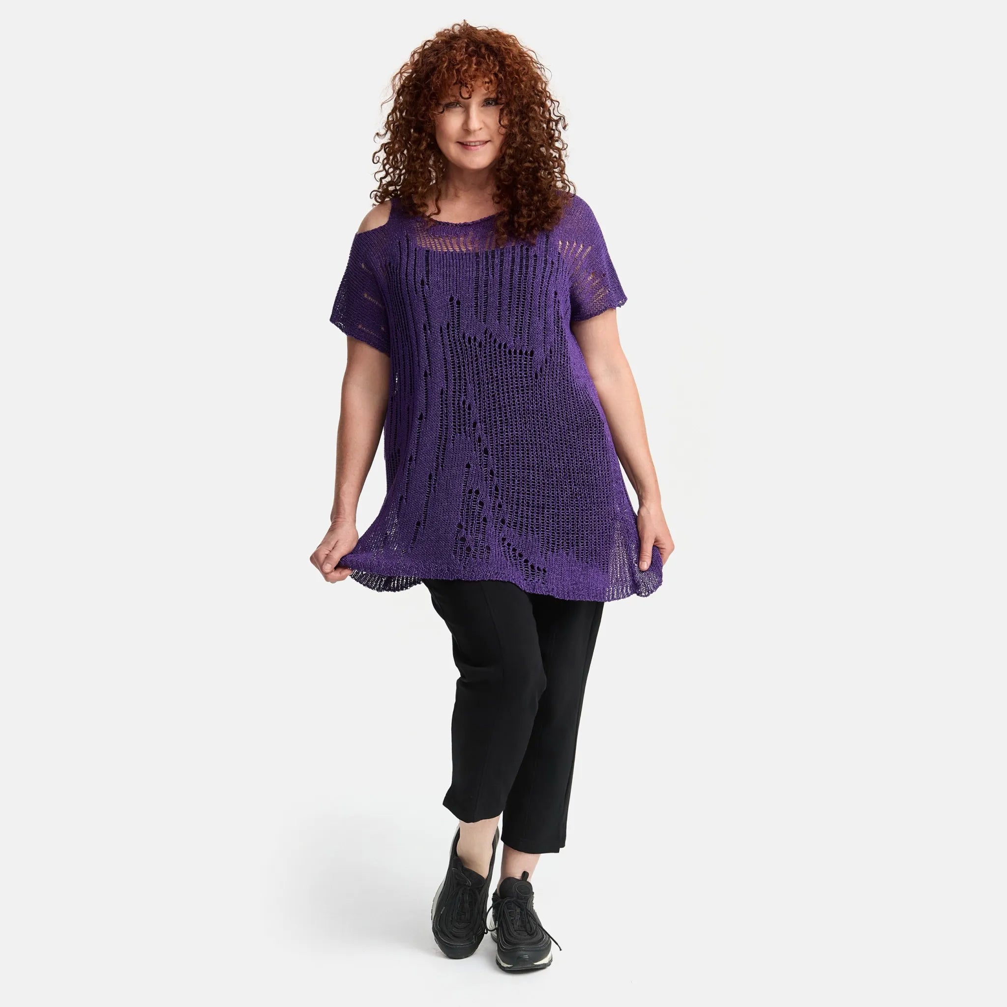  Amandine Pullover in kastiger Form, aus Baumwolle, A2807, Violett, Schick, Modern, Bequem