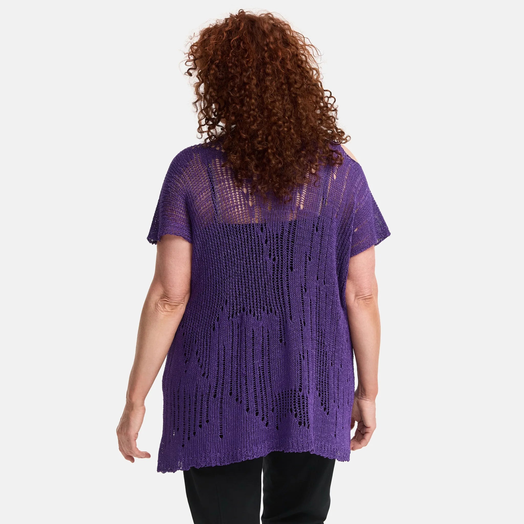  Amandine Pullover in kastiger Form, aus Baumwolle, A2807, Violett, Schick, Modern, Bequem
