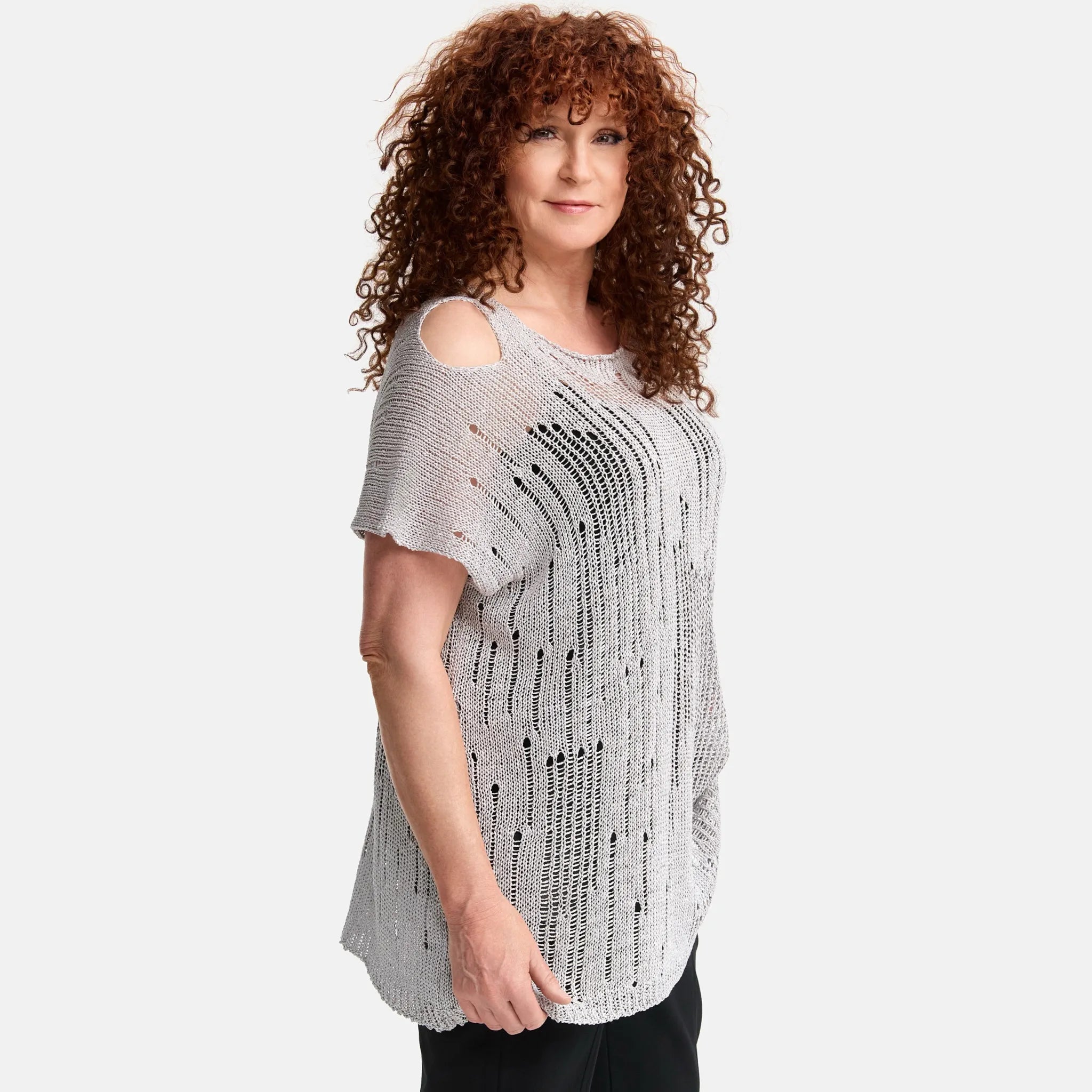  Amandine Pullover in kastiger Form, aus Baumwolle, A2807, Hellgrau, Schick, Modern, Bequem