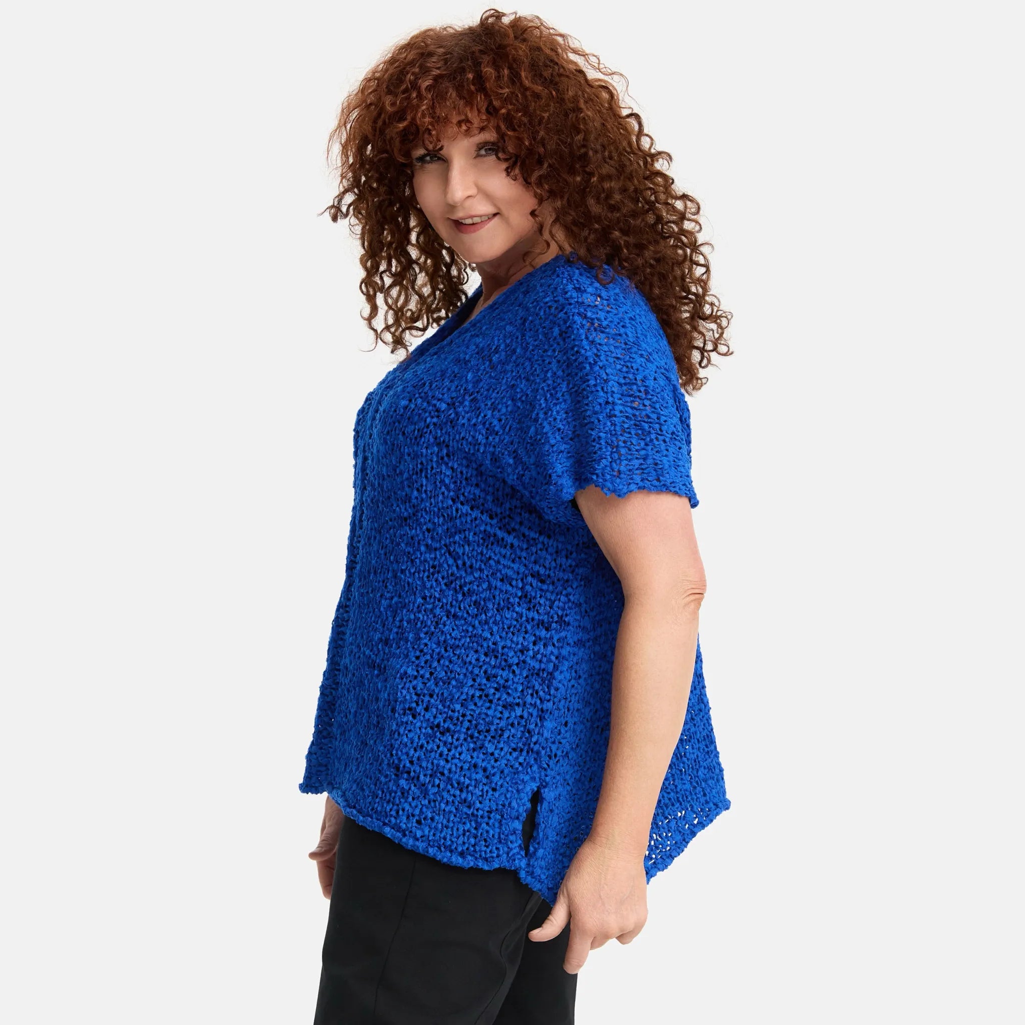  Amandine Pullover in kastiger Form, aus Baumwolle, A2808, Kobaltblau, Schick, Modern