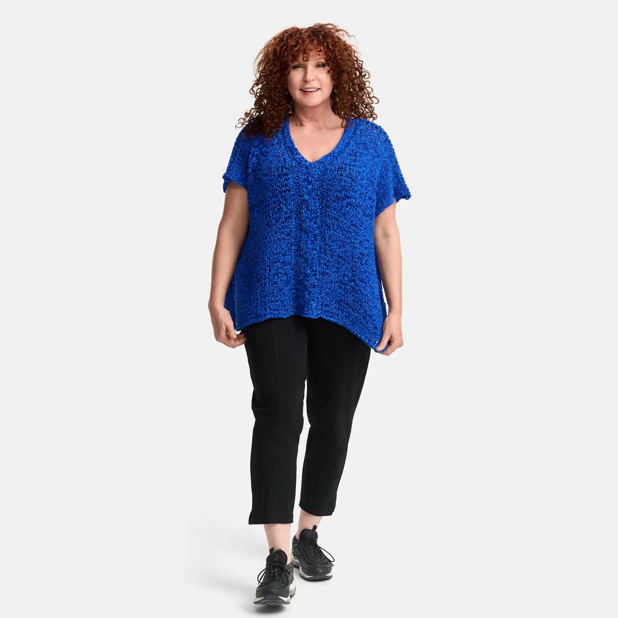  Amandine Pullover in kastiger Form, aus Baumwolle, A2808, Kobaltblau, Schick, Modern