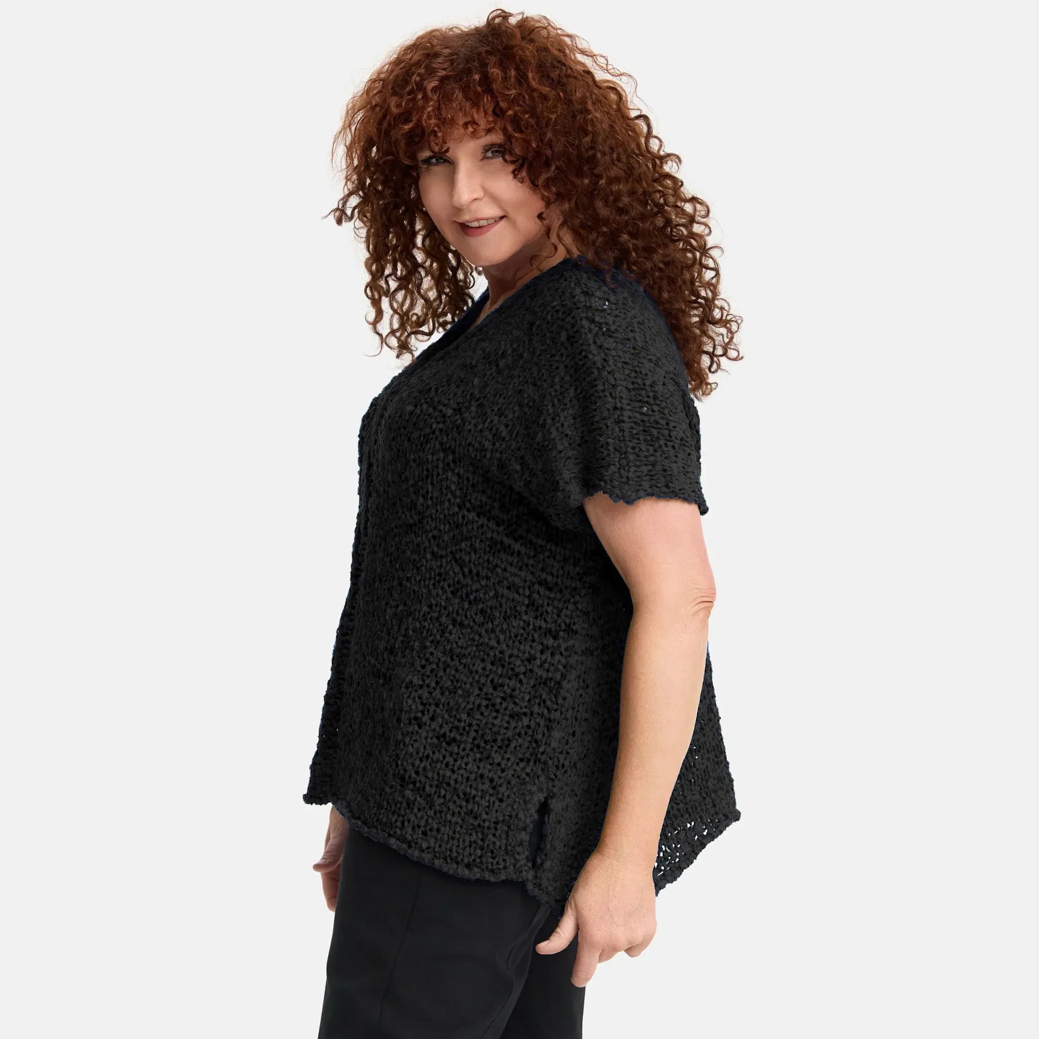  Amandine Pullover in kastiger Form, aus Baumwolle, A2808, Schwarz, Schick, Modern, Bequem