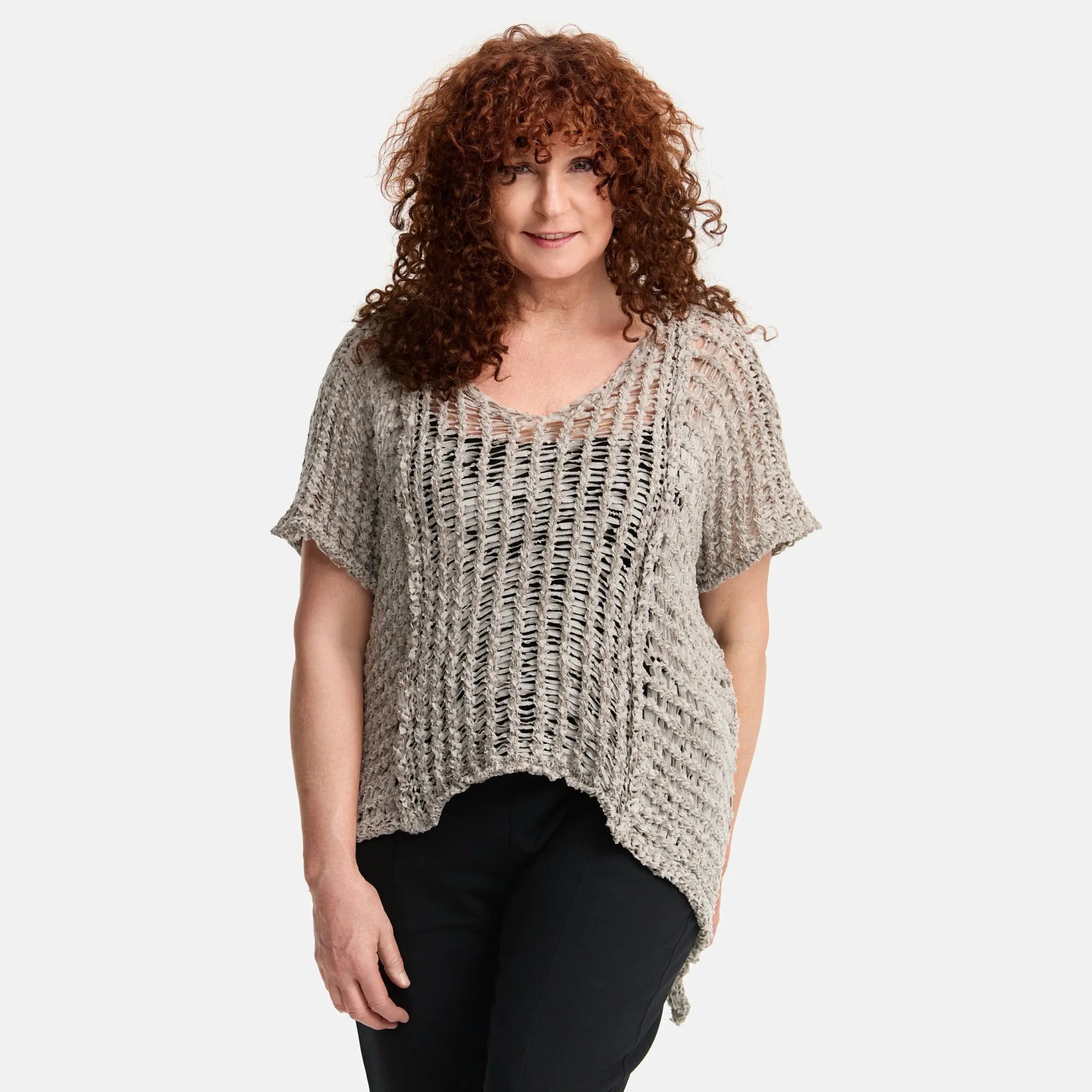  Amandine Pullover in kastiger Form, aus Baumwolle, A2809, Sand, Schick, Modern, Bequem