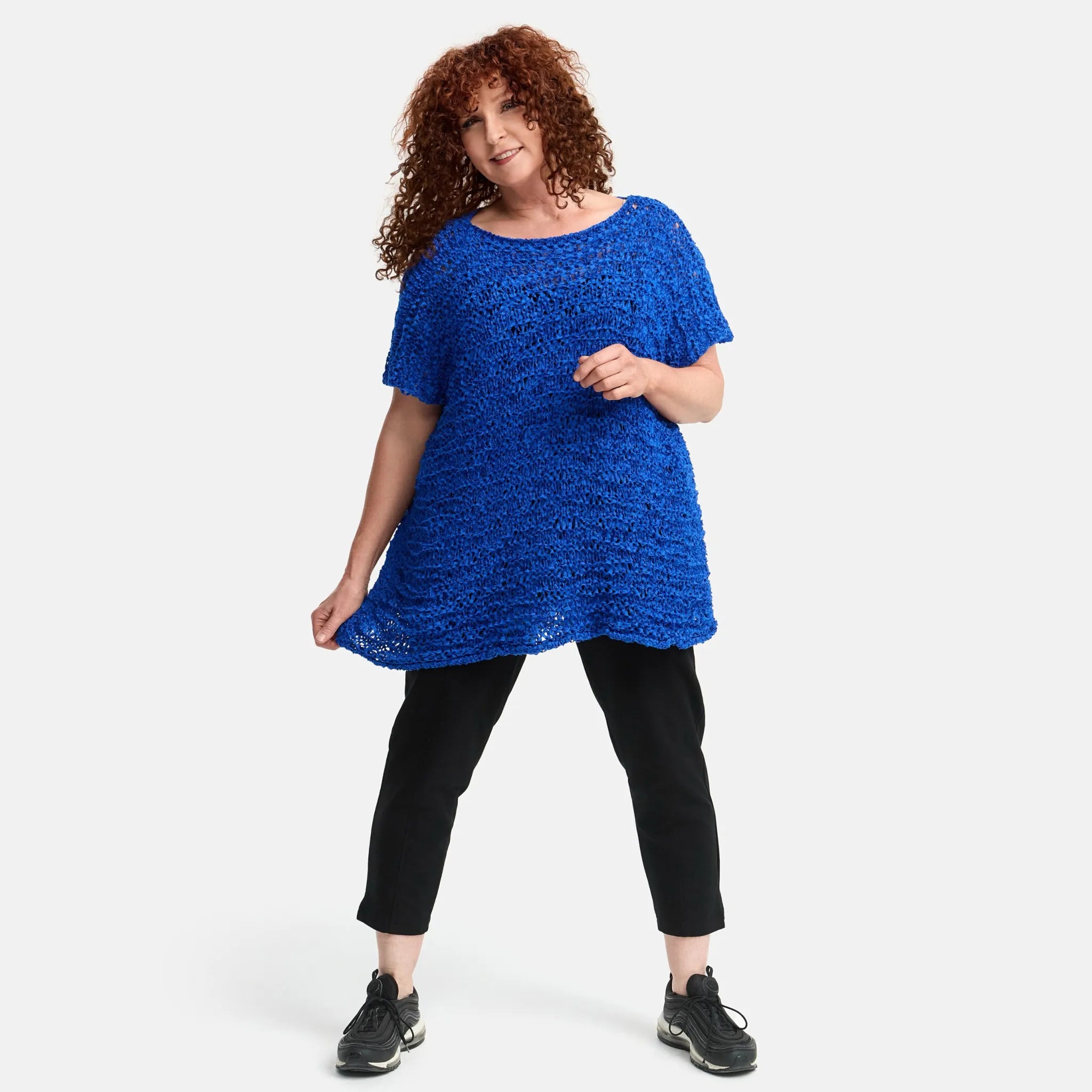  Amandine Pullover in kastiger Form, aus Baumwolle, A2810, Kobaltblau, Schick, Modern