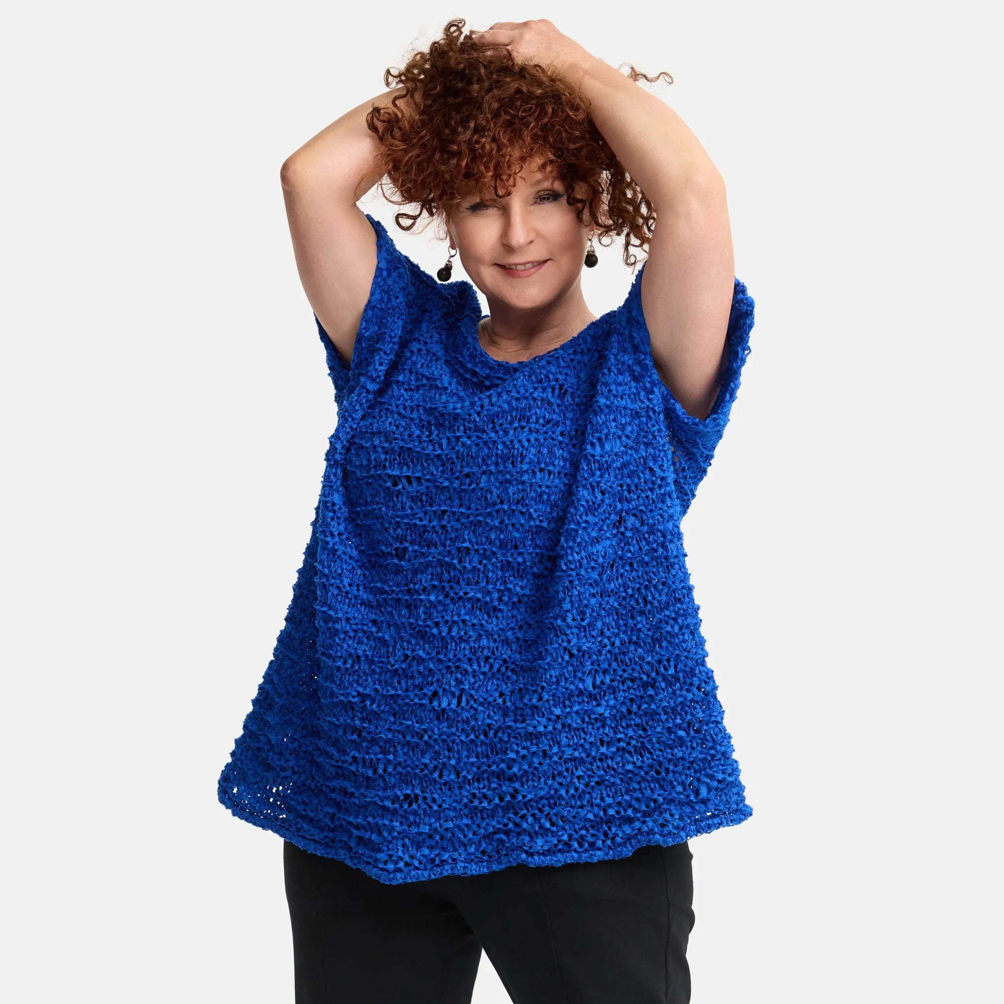  Amandine Pullover in kastiger Form, aus Baumwolle, A2810, Kobaltblau, Schick, Modern