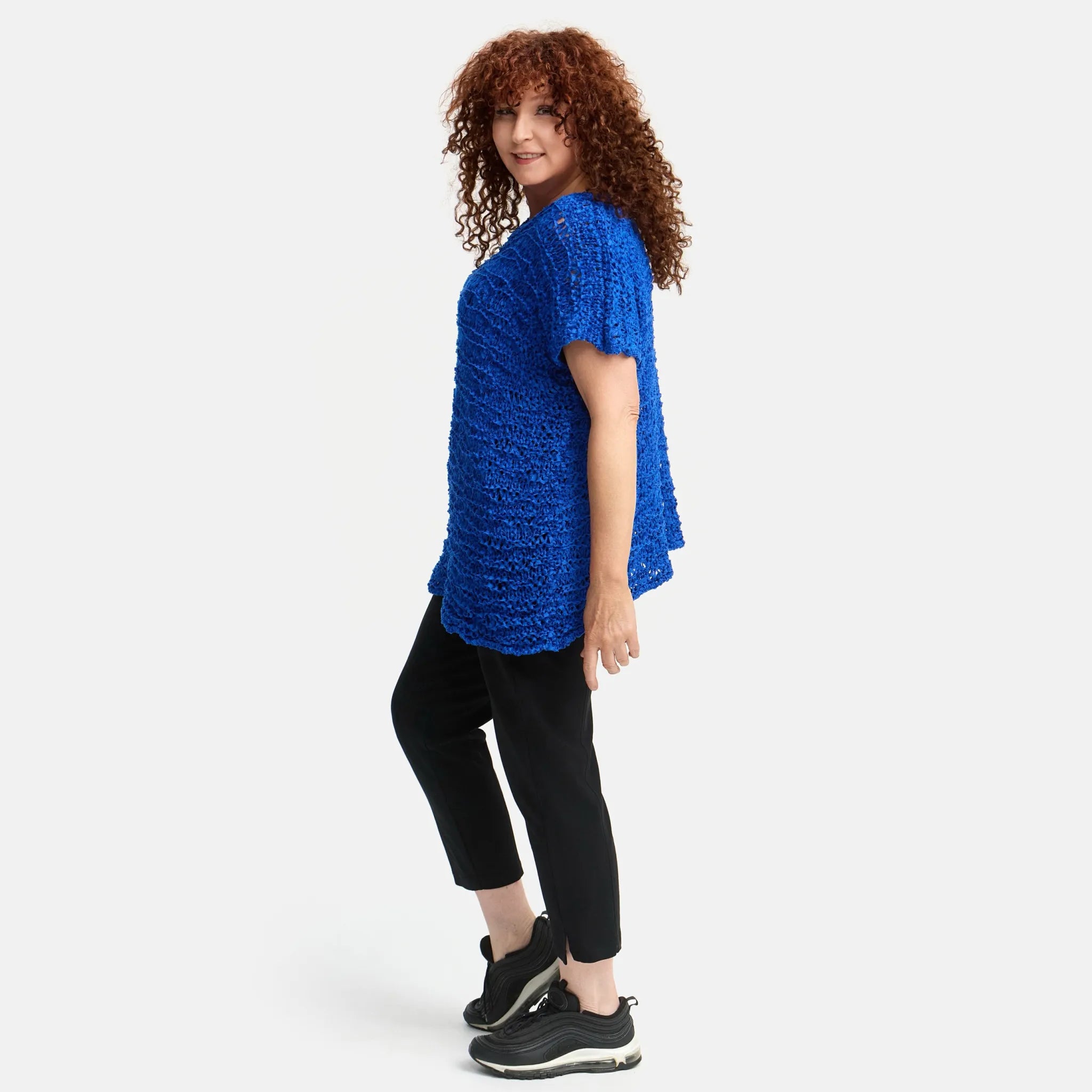  Amandine Pullover in kastiger Form, aus Baumwolle, A2810, Kobaltblau, Schick, Modern