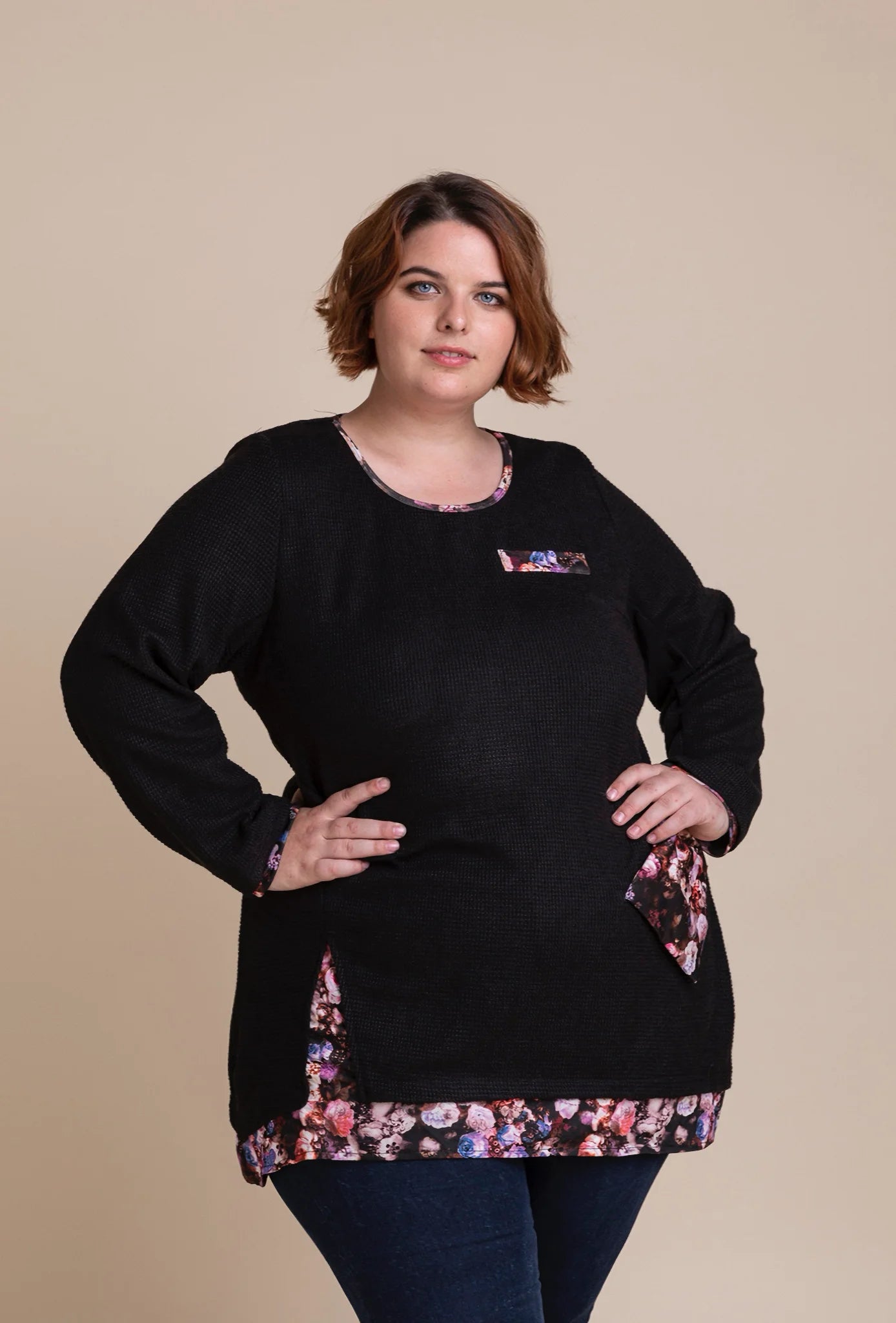  Pomme Rouge Shirt in gerader Form, aus Polyester, A562, Schwarz-Multi, Gerippt, Schick