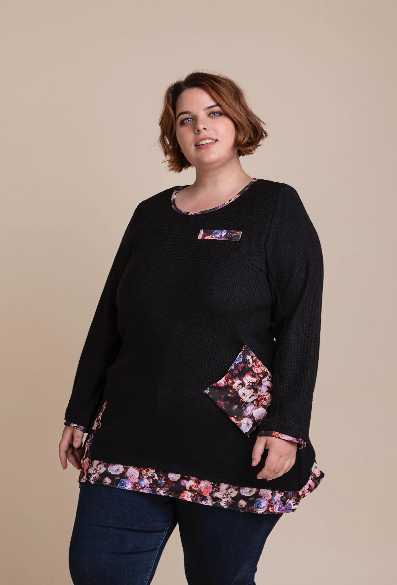  Pomme Rouge Shirt in gerader Form, aus Polyester, A562, Schwarz-Multi, Gerippt, Schick