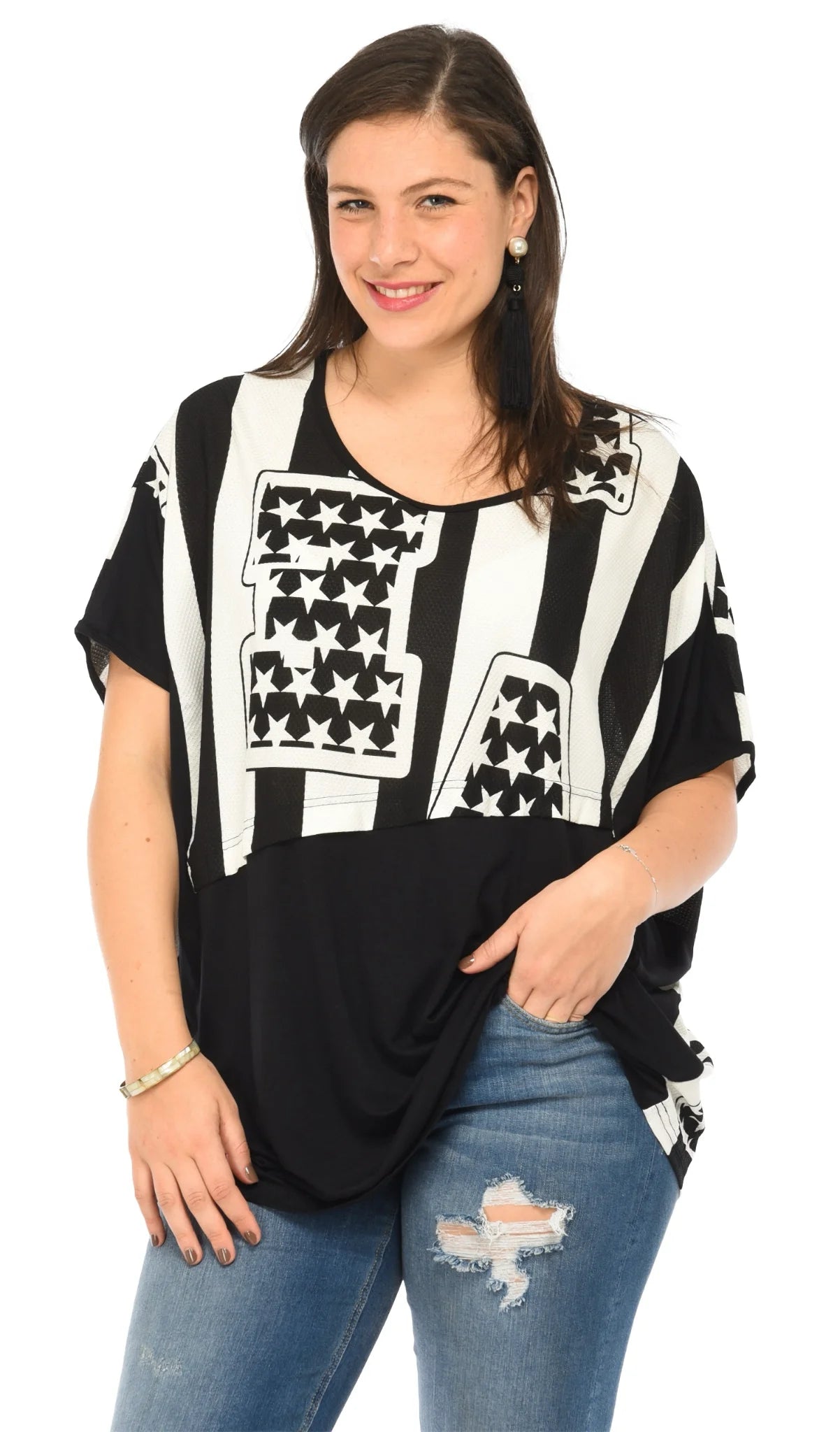  Pomme Rouge Bigshirt in gerader Form, aus Rayon, A677, Schwarz-Weiß, Buchstaben, Schick
