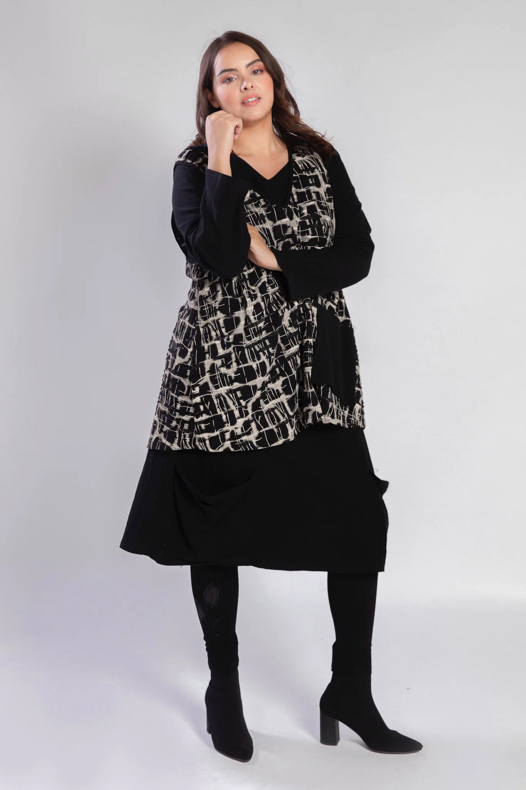  Pomme Rouge Top in gerader Form, aus Baumwolle, A830, Schwarz-Weiß, Grafik, Schick