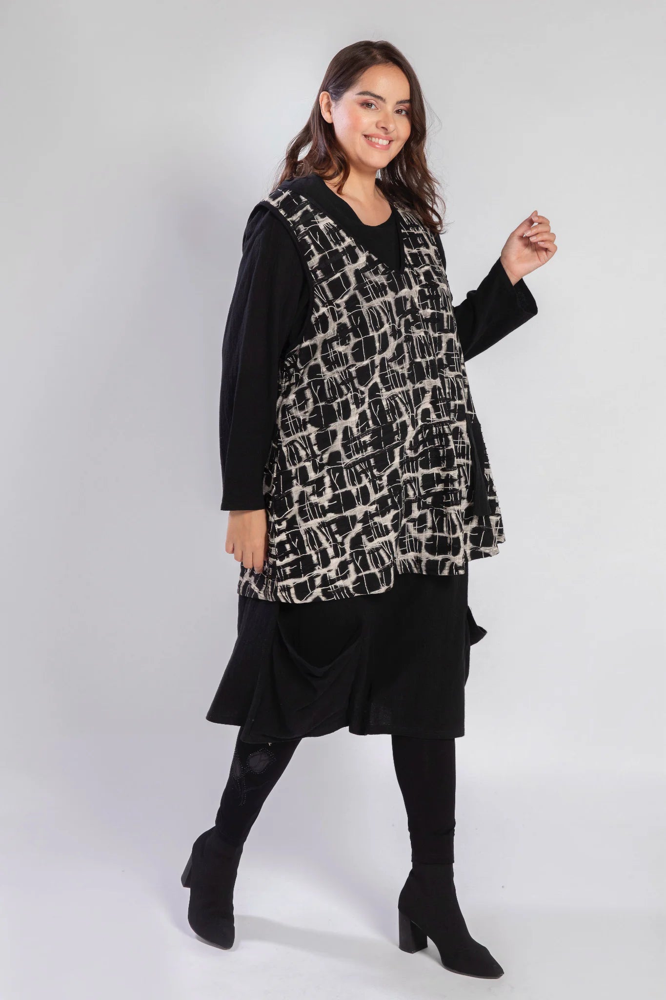  Pomme Rouge Top in gerader Form, aus Baumwolle, A830, Schwarz-Weiß, Grafik, Schick