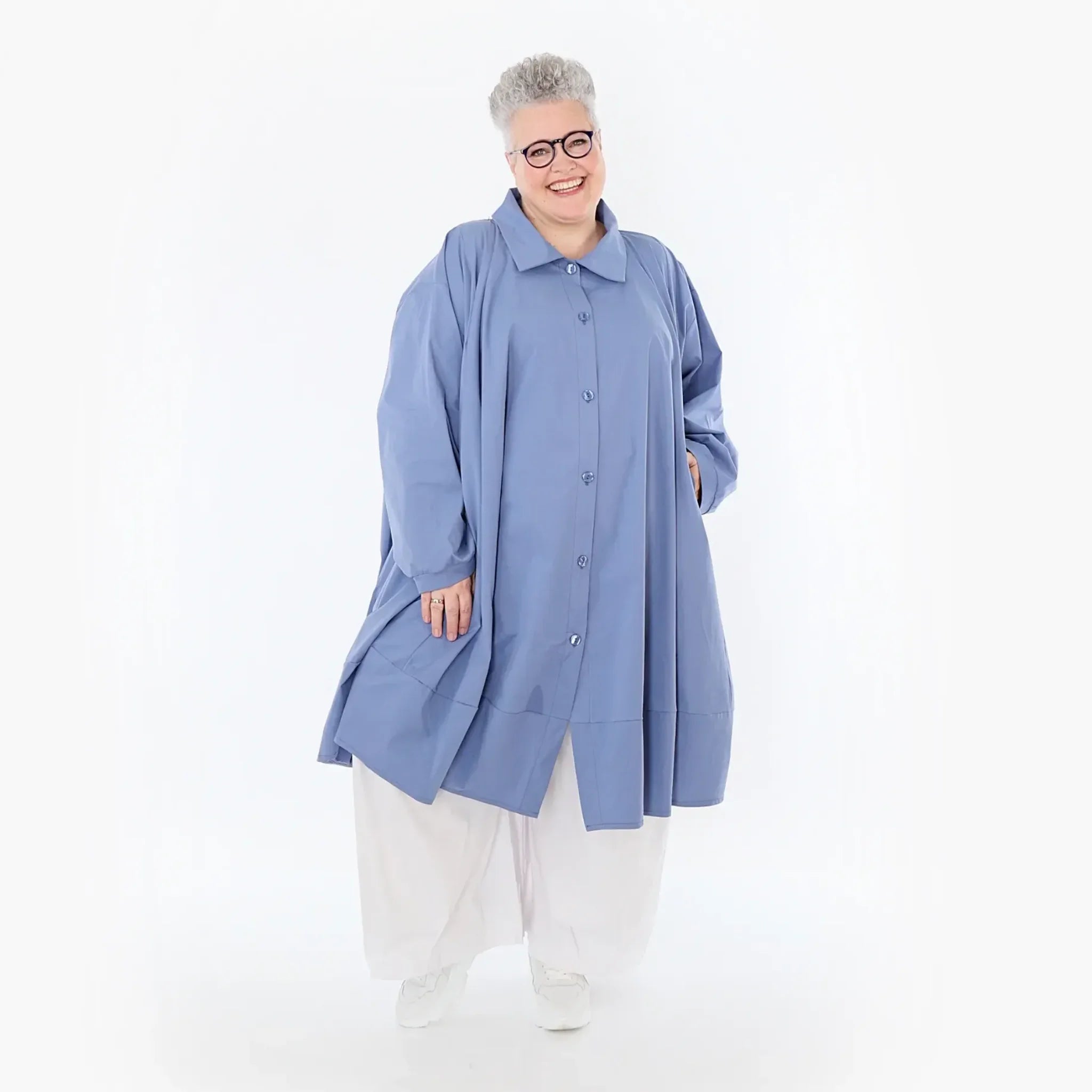  A-Form Jacke von AKH Fashion aus Baumwolle, 1482.07061, Azurblau, Ausgefallen, Zeitlos