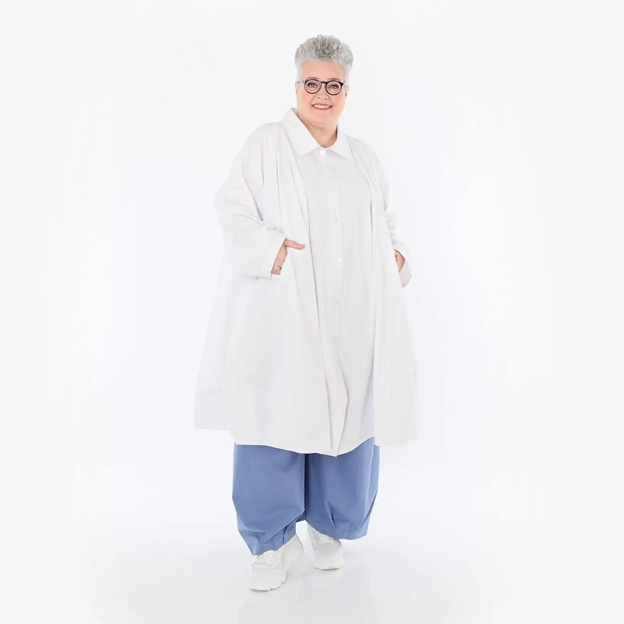  A-Form Jacke von AKH Fashion aus Baumwolle, 1482.07061, Weiß, Ausgefallen, Zeitlos, Schick