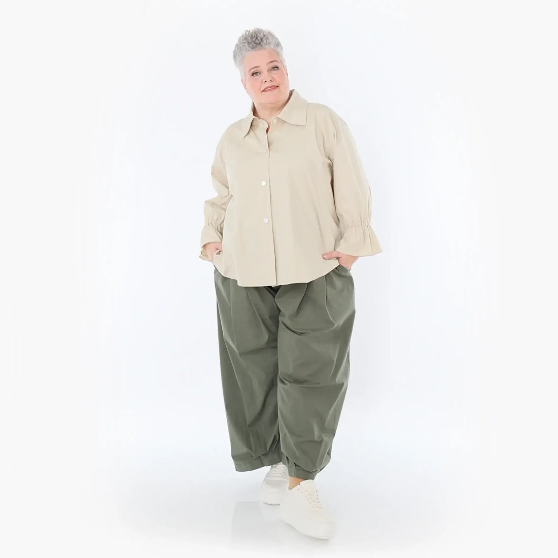  AKH Fashion Bluse in gerundeter Form, aus Baumwolle, 1482.07062, Beige, Ausgefallen